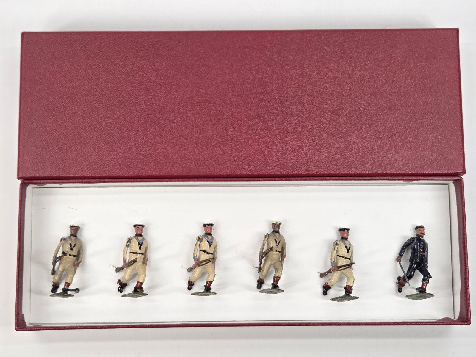 SET OF 6 ANTIQUE HAND PAINTED LEAD SOLDIERS: ALL REMAIN IN FAIR TO GOOD CONDITION, SHOWING PAINT WEAR.