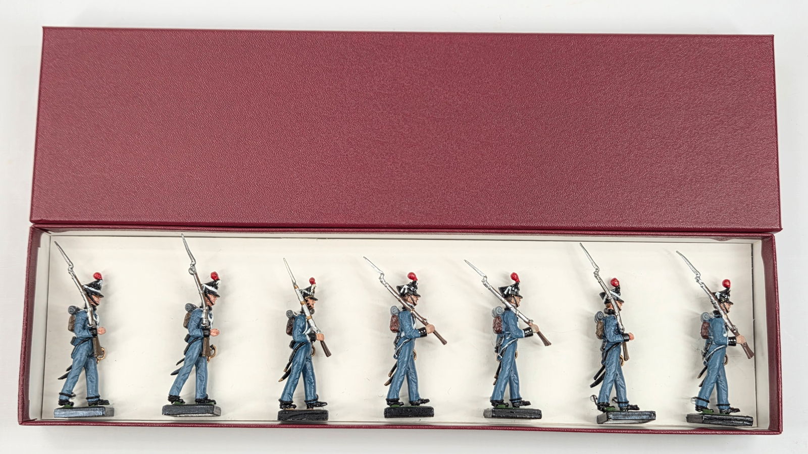 SET OF 7 ALYMER HAND PAINTED SOLDIERS: ALL REMAIN IN GOOD CONDITION, SHOWING SOME TYPICAL WEAR.