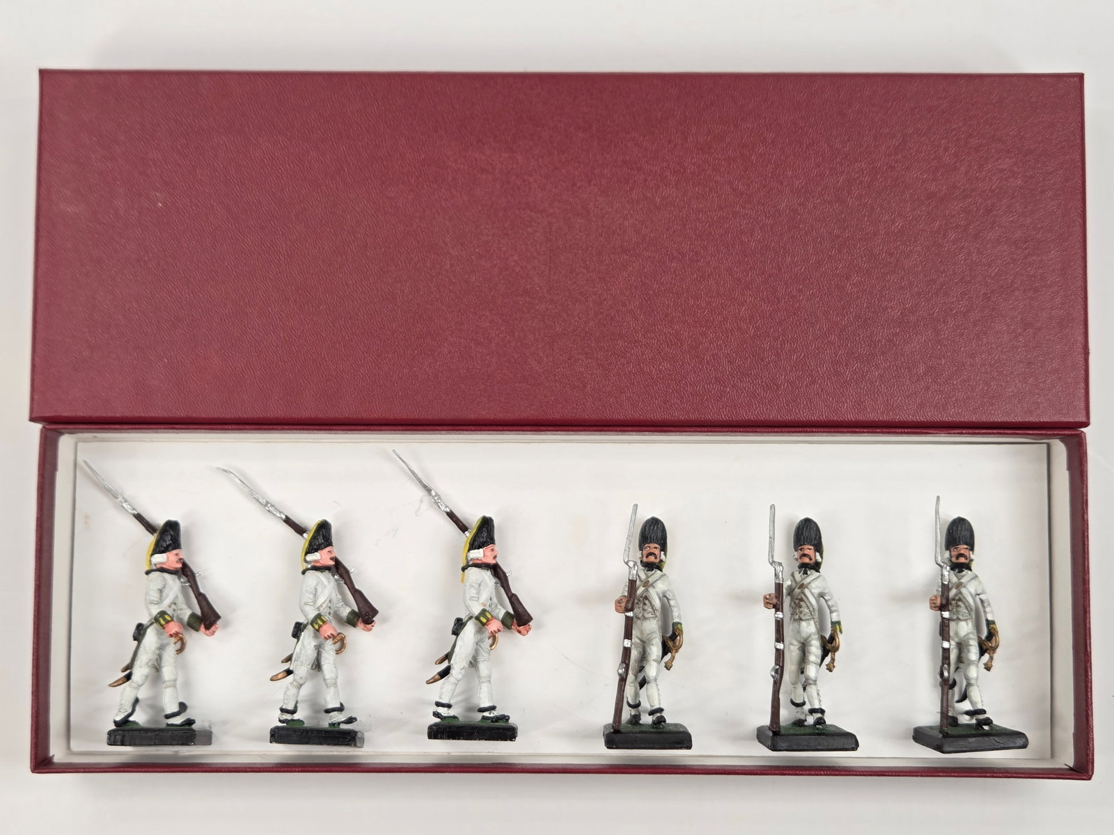 SET OF 6 ALYMER HAND PAINTED SOLDIERS: ALL REMAIN IN GOOD CONDITION, SHOWING SOME TYPICAL WEAR.