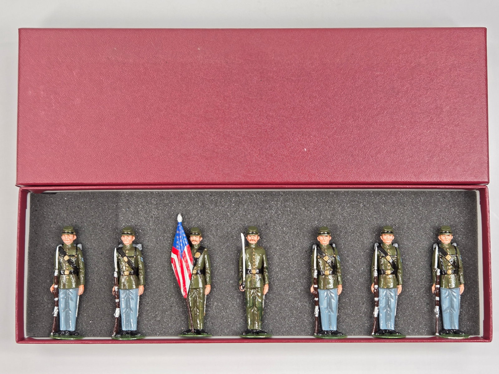 SET OF 7 ALYMER HAND PAINTED SOLDIERS: ALL REMAIN IN GOOD CONDITION, SHOWING SOME TYPICAL WEAR.