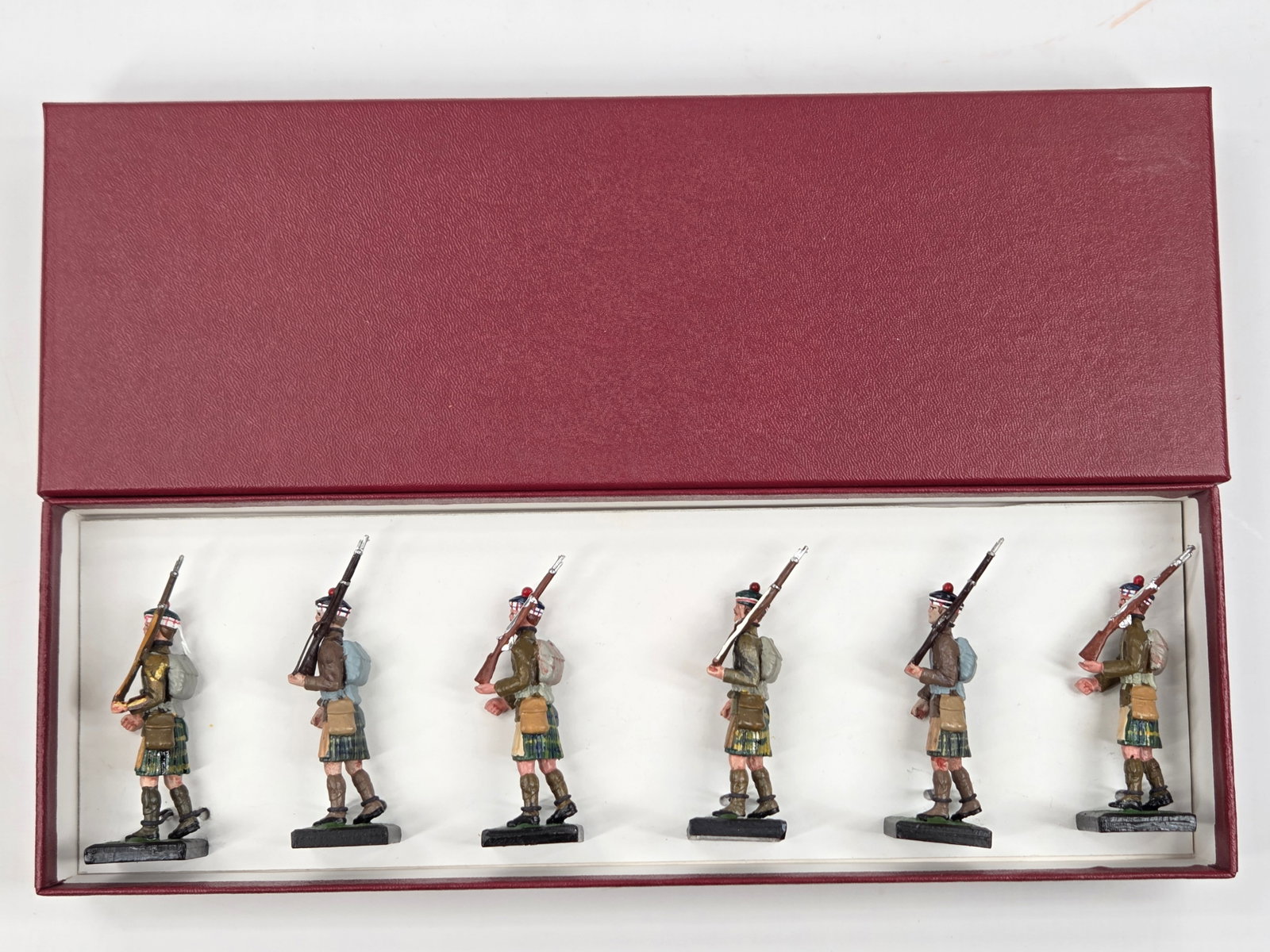 SET OF 6 ALYMER HAND PAINTED SOLDIERS: ALL REMAIN IN GOOD CONDITION, SHOWING SOME TYPICAL WEAR.