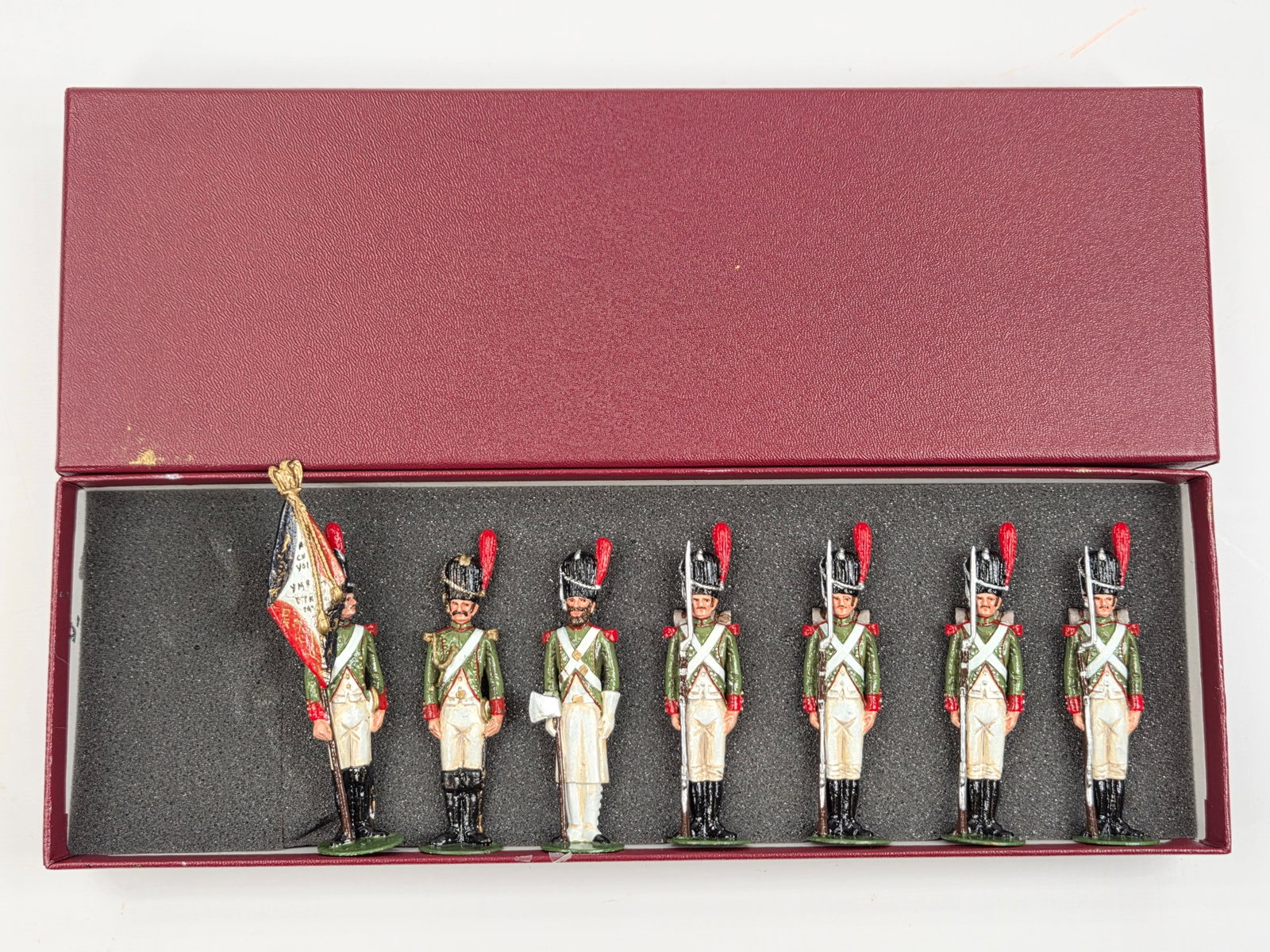 SET OF 7 ALYMER HAND PAINTED SOLDIERS: ALL REMAIN IN GOOD CONDITION, SHOWING SOME TYPICAL WEAR.