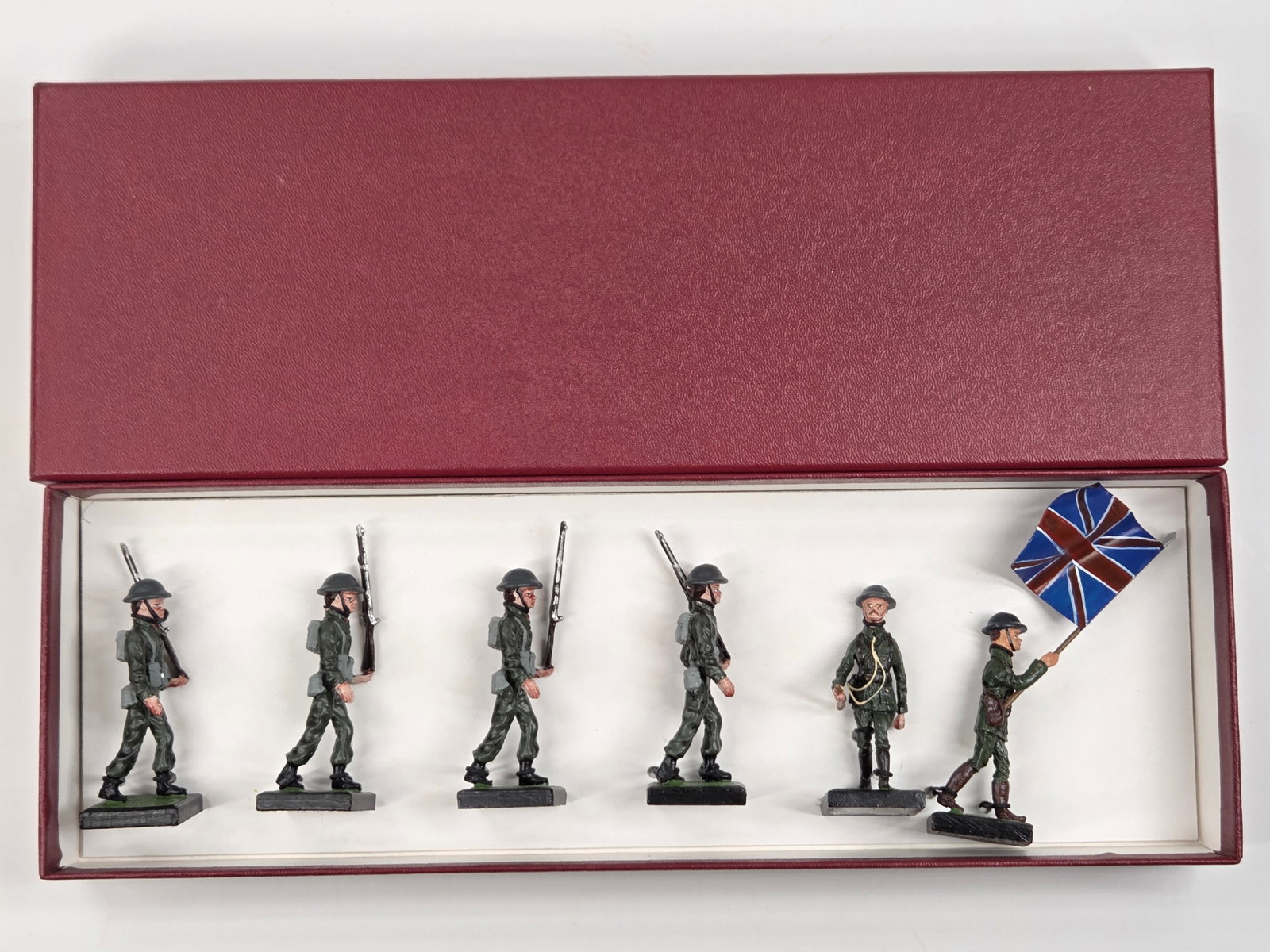 SET OF 6 ALYMER HAND PAINTED SOLDIERS: ALL REMAIN IN GOOD CONDITION, SHOWING SOME TYPICAL WEAR.
