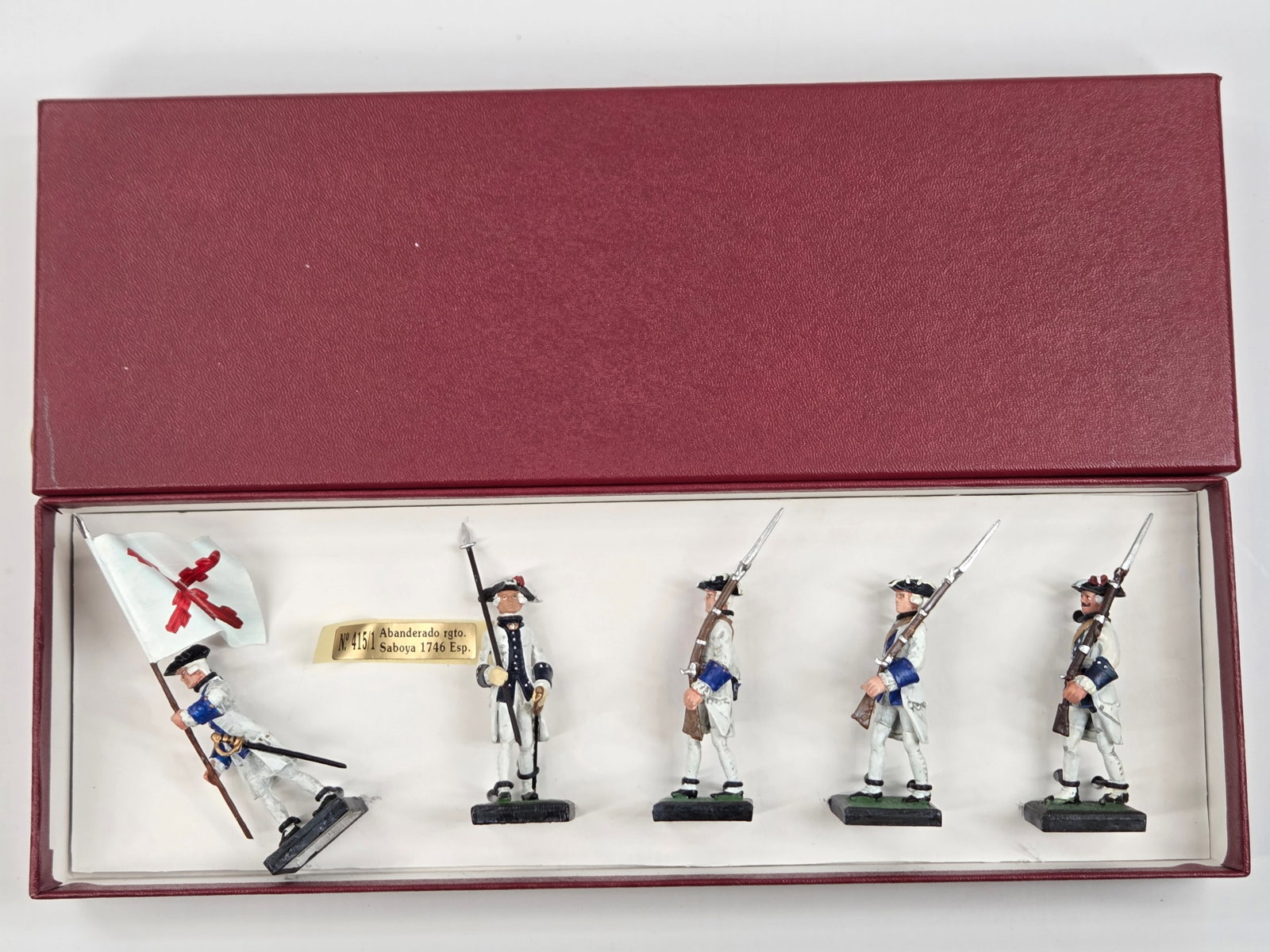 SET OF 5 ALYMER HAND PAINTED SOLDIERS: ALL REMAIN IN GOOD CONDITION, SHOWING SOME TYPICAL WEAR.