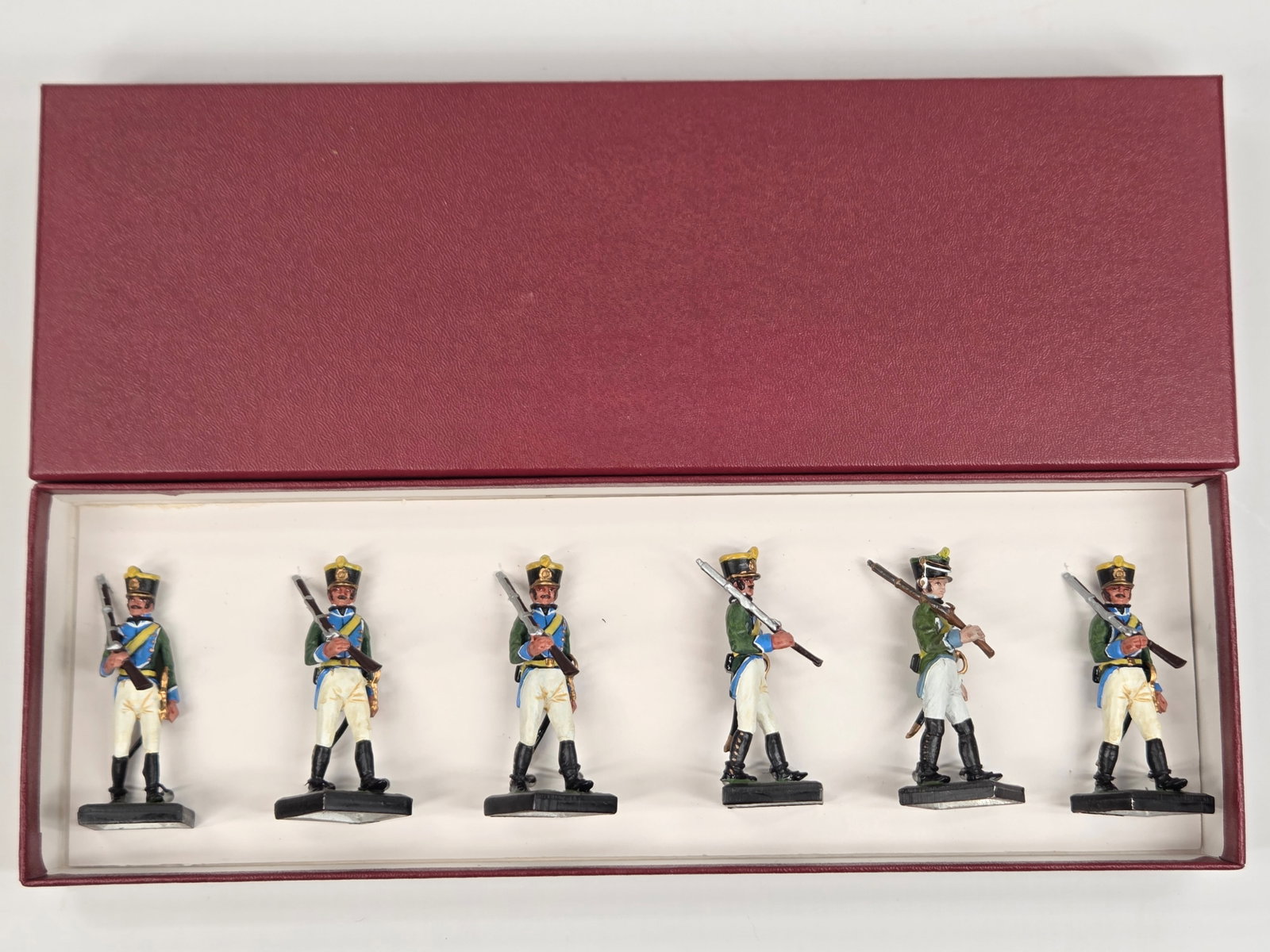 SET OF 6 ALYMER HAND PAINTED SOLDIERS: ALL REMAIN IN GOOD CONDITION, SHOWING SOME TYPICAL WEAR.