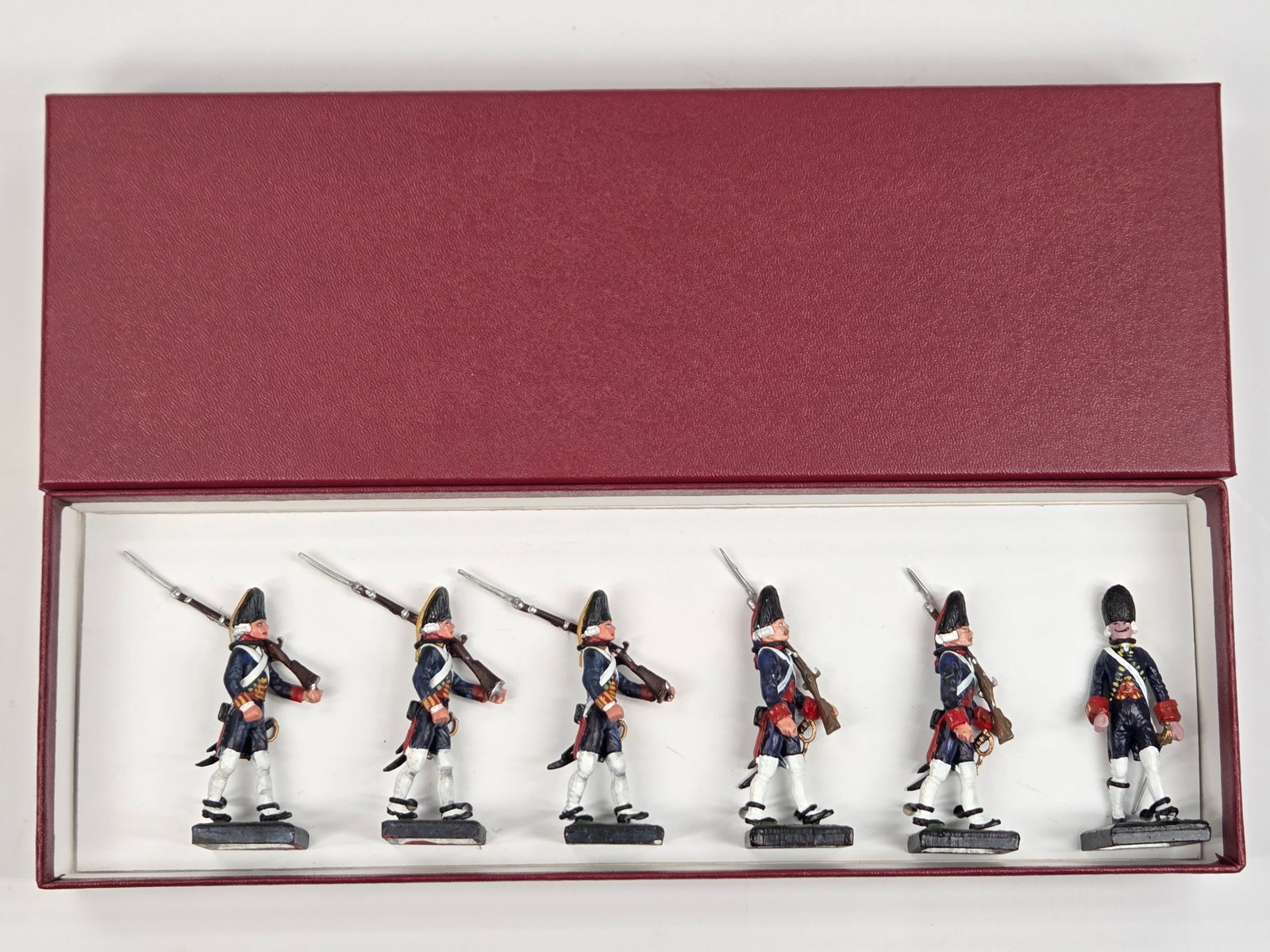 SET OF 6 ALYMER HAND PAINTED SOLDIERS: ALL REMAIN IN GOOD CONDITION, SHOWING SOME TYPICAL WEAR.