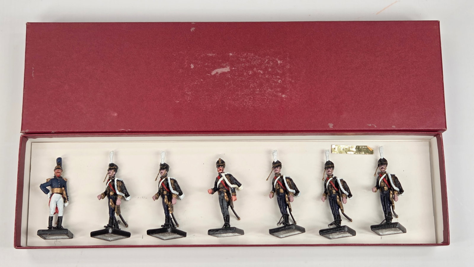 SET OF 7 ALYMER HAND PAINTED SOLDIERS: ALL REMAIN IN GOOD CONDITION, SHOWING SOME TYPICAL WEAR.