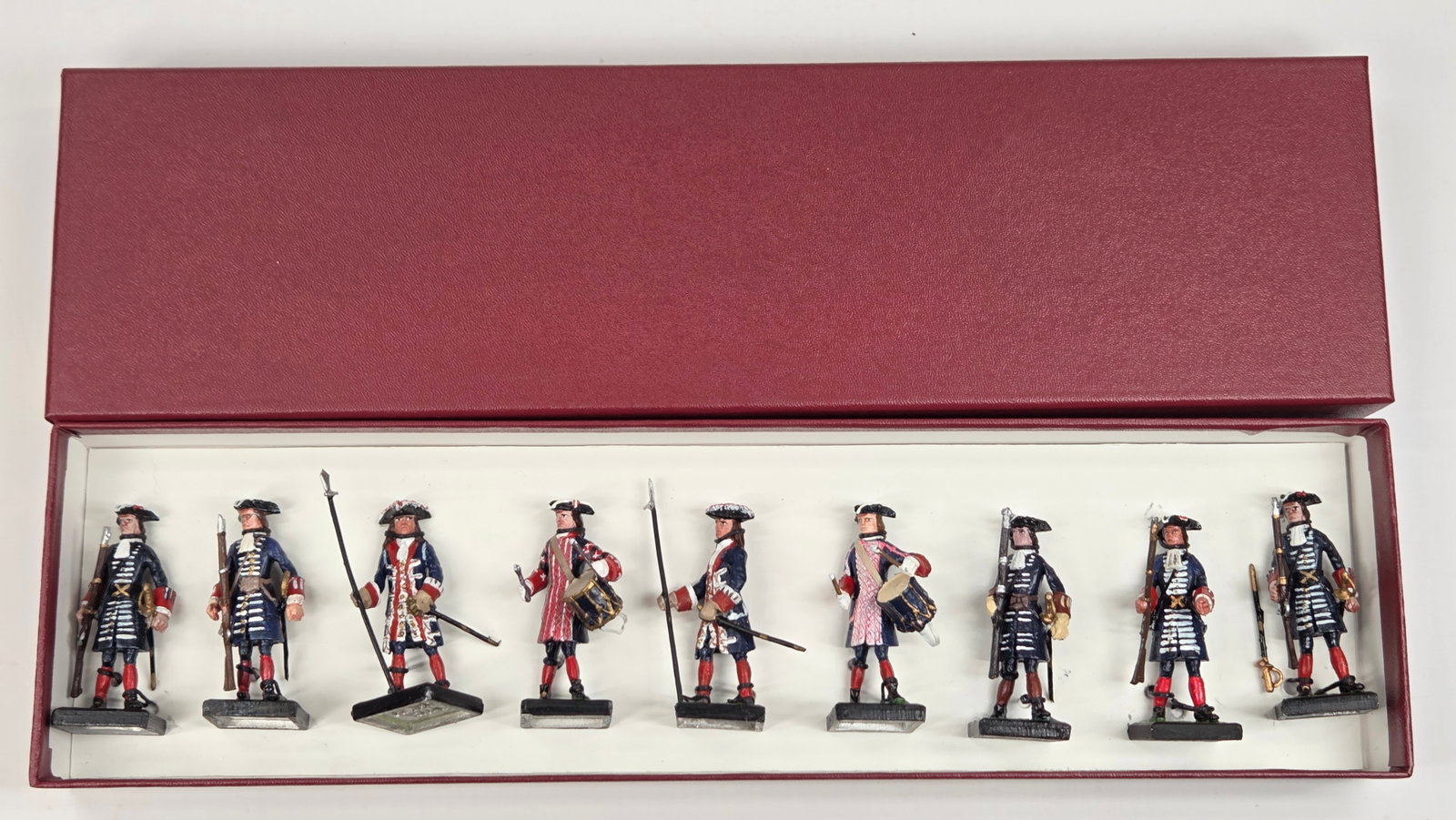 SET OF 9 ALYMER HAND PAINTED SOLDIERS: ALL REMAIN IN GOOD CONDITION, SHOWING SOME TYPICAL WEAR.