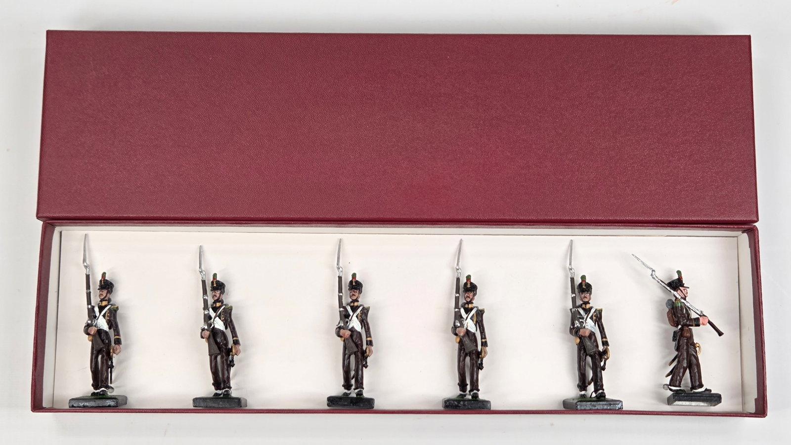 SET OF 6 ALYMER HAND PAINTED SOLDIERS: ALL REMAIN IN GOOD CONDITION, SHOWING SOME TYPICAL WEAR.