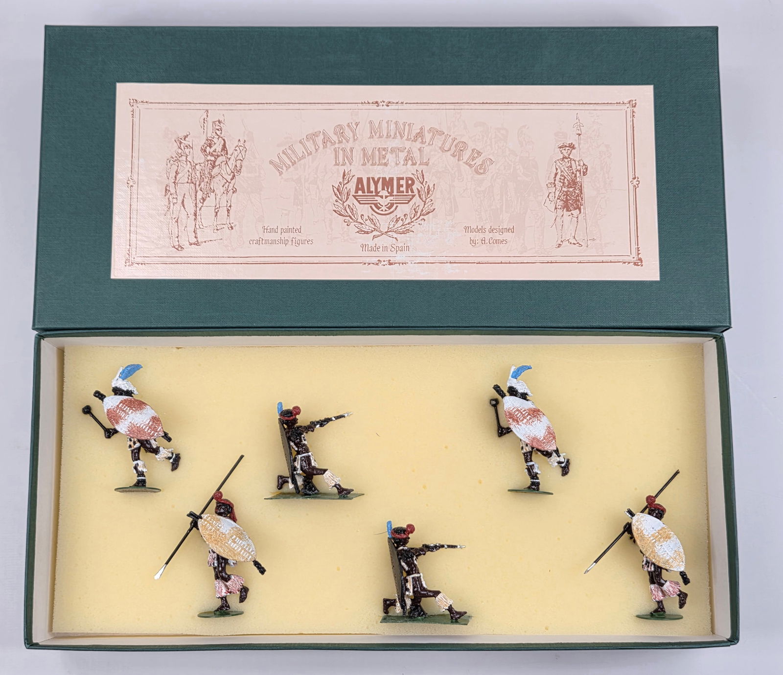 ALYMER MILITARY MINIATURES ZULUS IN ACTION: SET REMAINS IN VERY GOOD CONDITION WITH BOX.