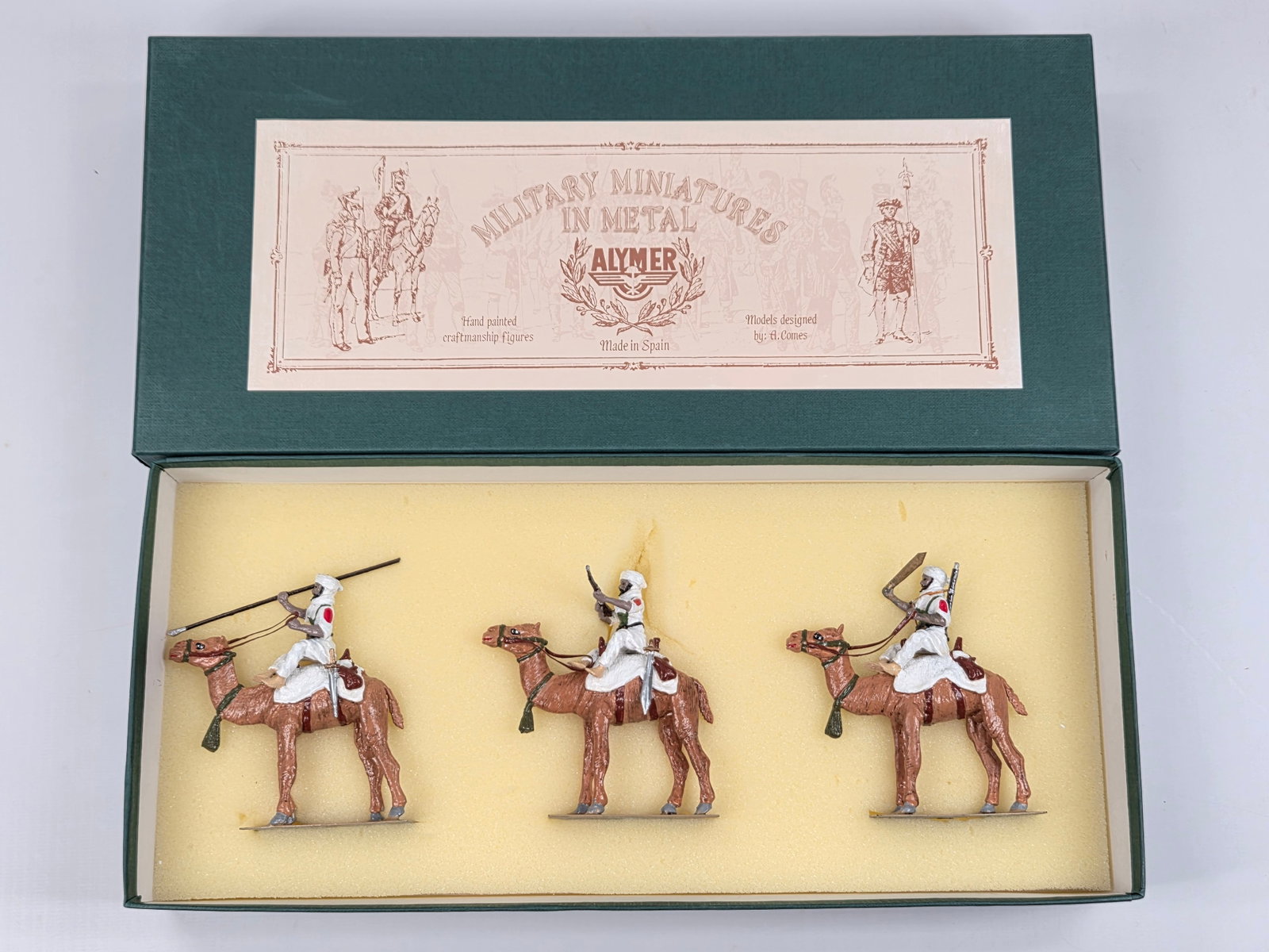 ALYMER MILITARY MINIATURES MADHISTA CAMEL TROOPS: SET REMAINS IN VERY GOOD CONDITION WITH BOX.