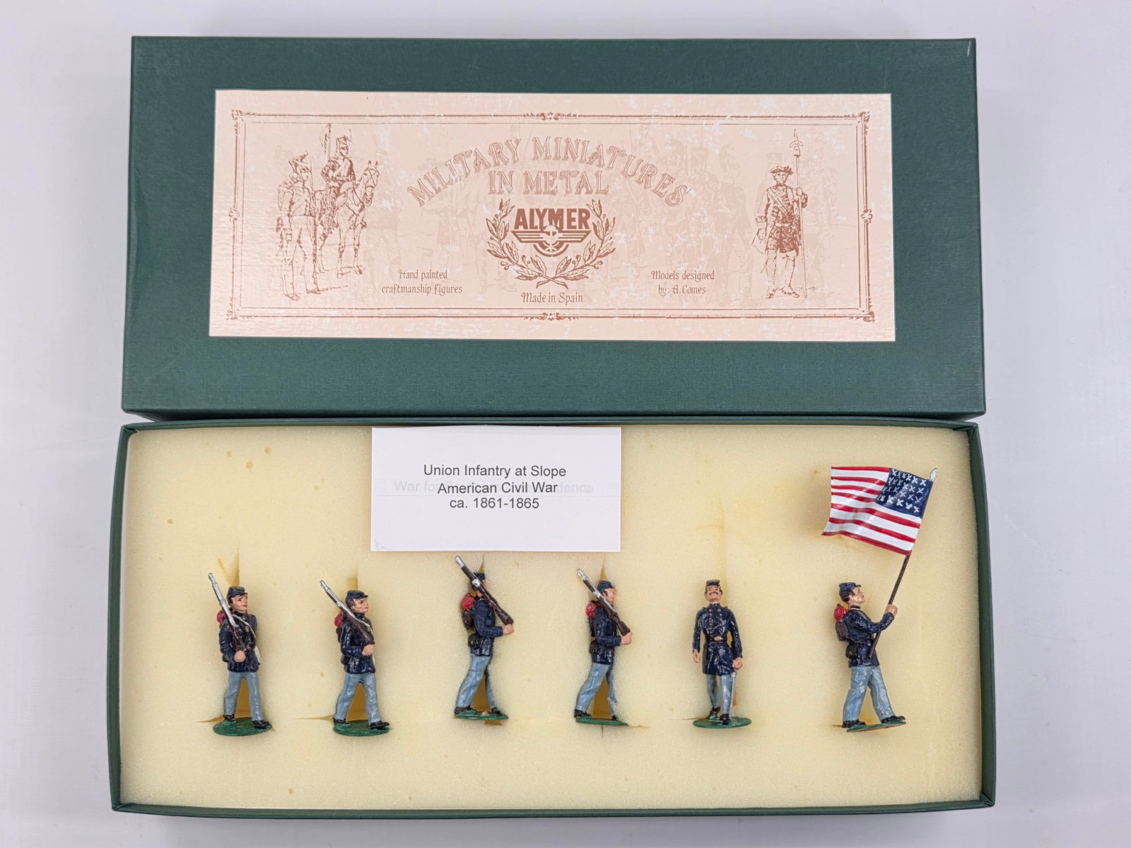 ALYMER MILITARY MINIATURES UNION INFANTRY AT SLOPE: SET REMAINS IN VERY GOOD CONDITION WITH BOX.