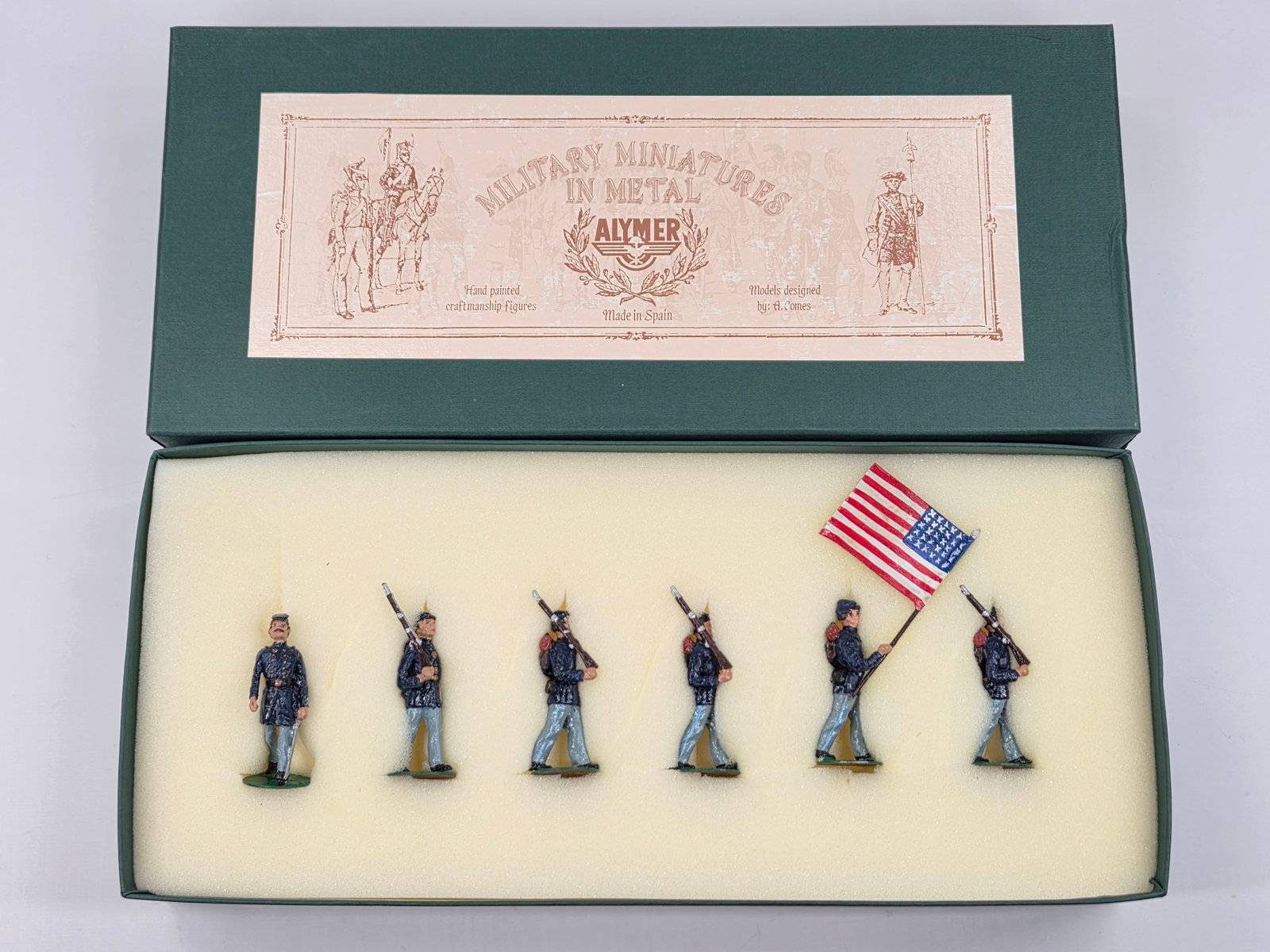 ALYMER MILITARY MINIATURES UNION INFANTRY AT SLOPE: SET REMAINS IN VERY GOOD CONDITION WITH BOX.