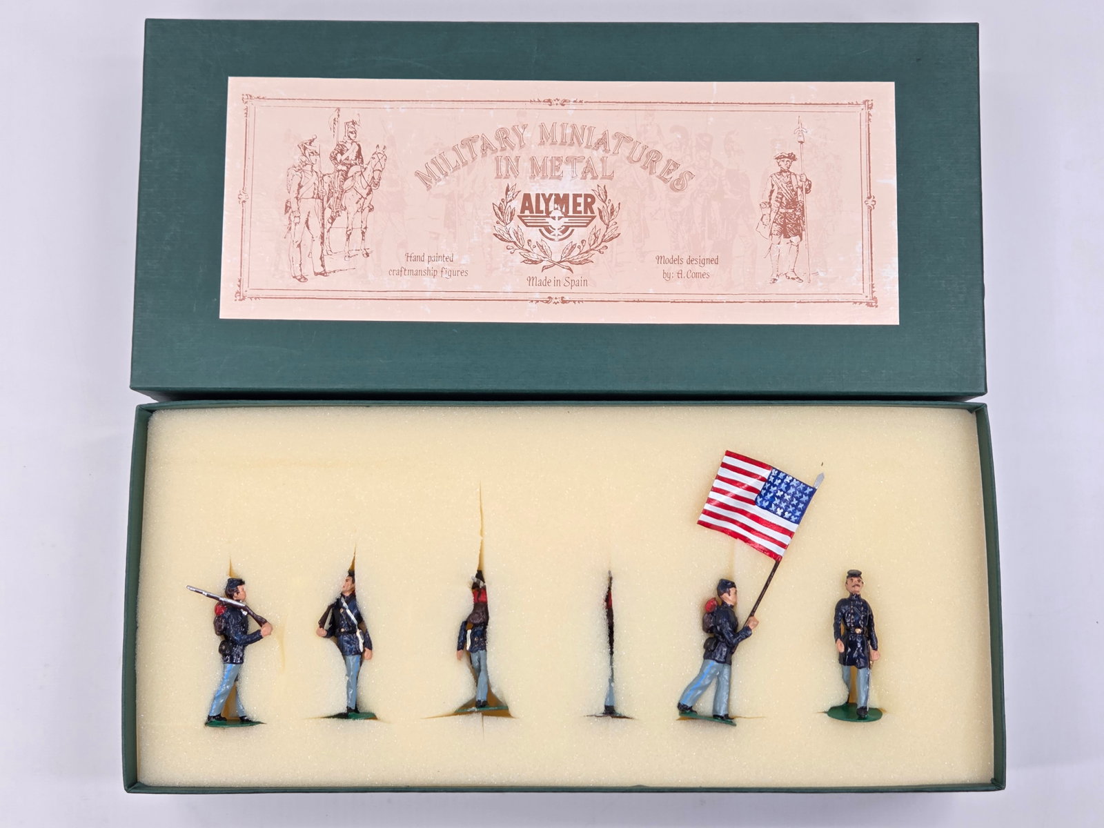 ALYMER MILITARY MINIATURES UNION INFANTRY AT SLOPE: SET REMAINS IN VERY GOOD CONDITION WITH BOX.
