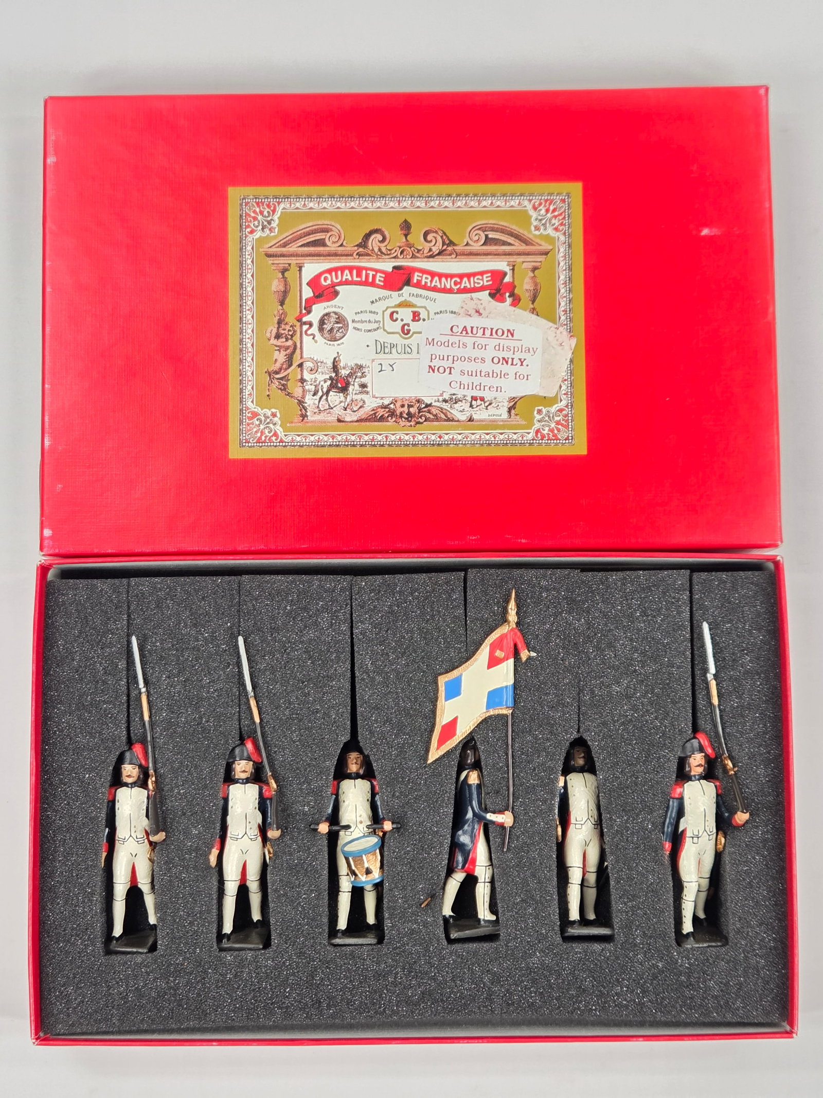 C.B.G. HAND PAINTED 6-PIECE SOLDIER SET: SET REMAINS IN VERY GOOD CONDITION WITH BOX.