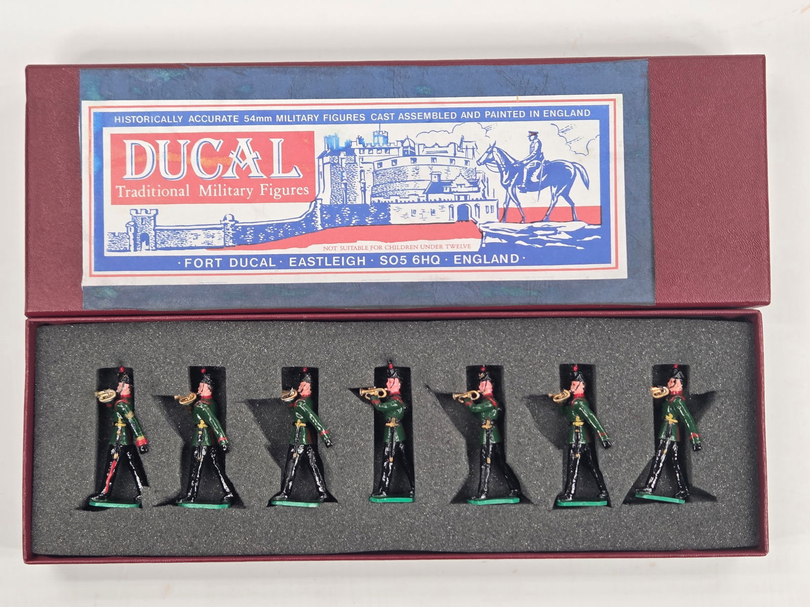 DUCAL MODELS KING'S ROYAL RIFLE CORPS BUGLERS SET: SET REMAINS IN VERY GOOD CONDITION WITH BOX.