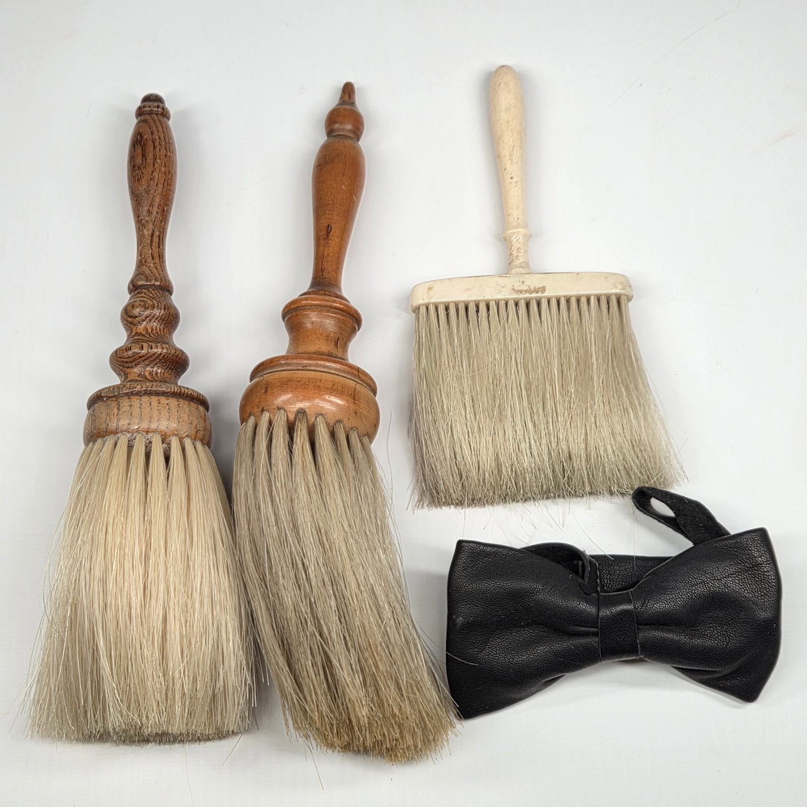 3) ANTIQUE WOOD SHAVING BRUSHES: ALL REMAIN IN GOOD CONDITION.