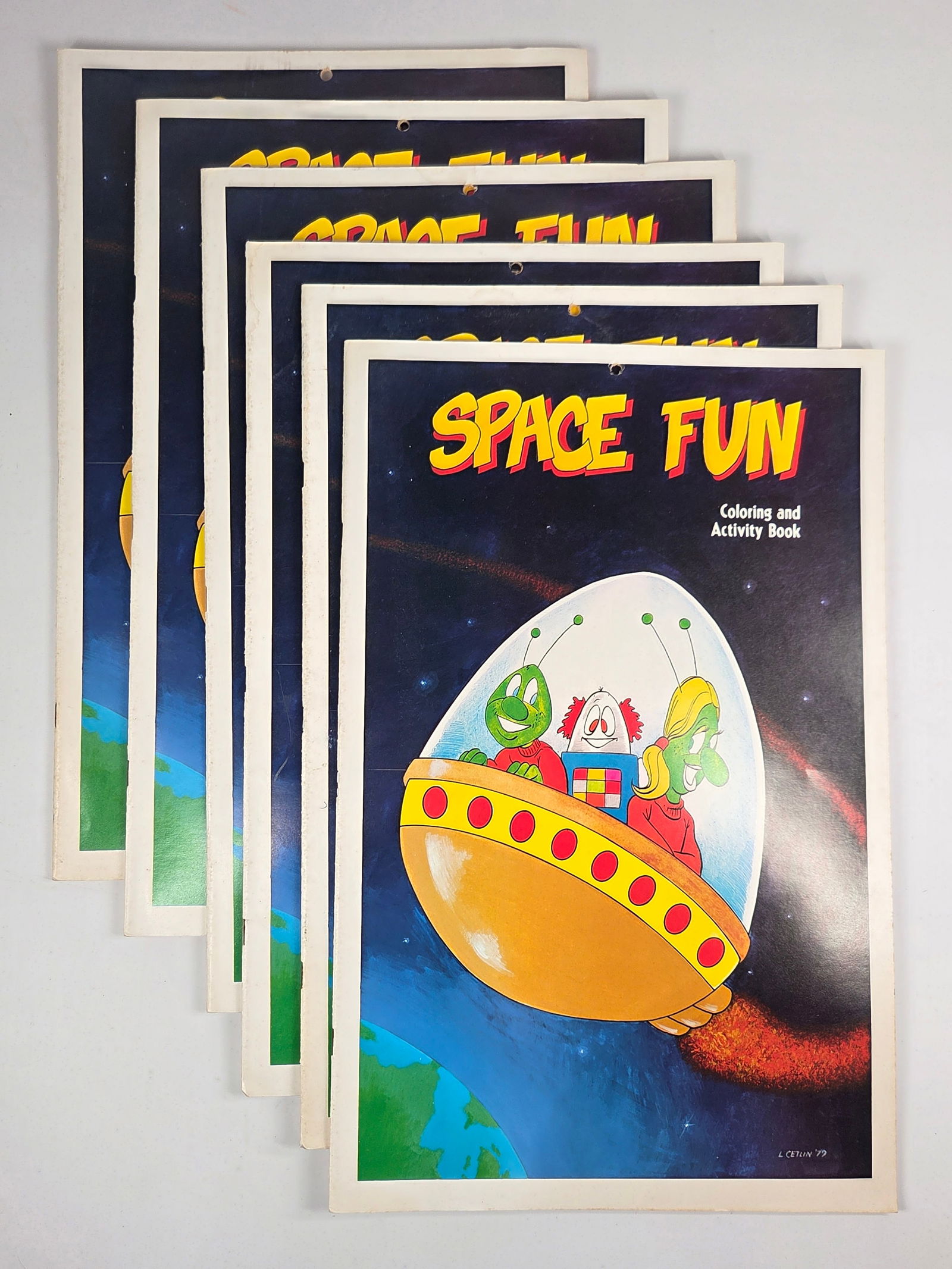 6) 1979 SPACE FUN COLORING & ACTIVITY BOOKS UNUSED: ALL REMAIN IN VERY GOOD UNUSED CONDITION.