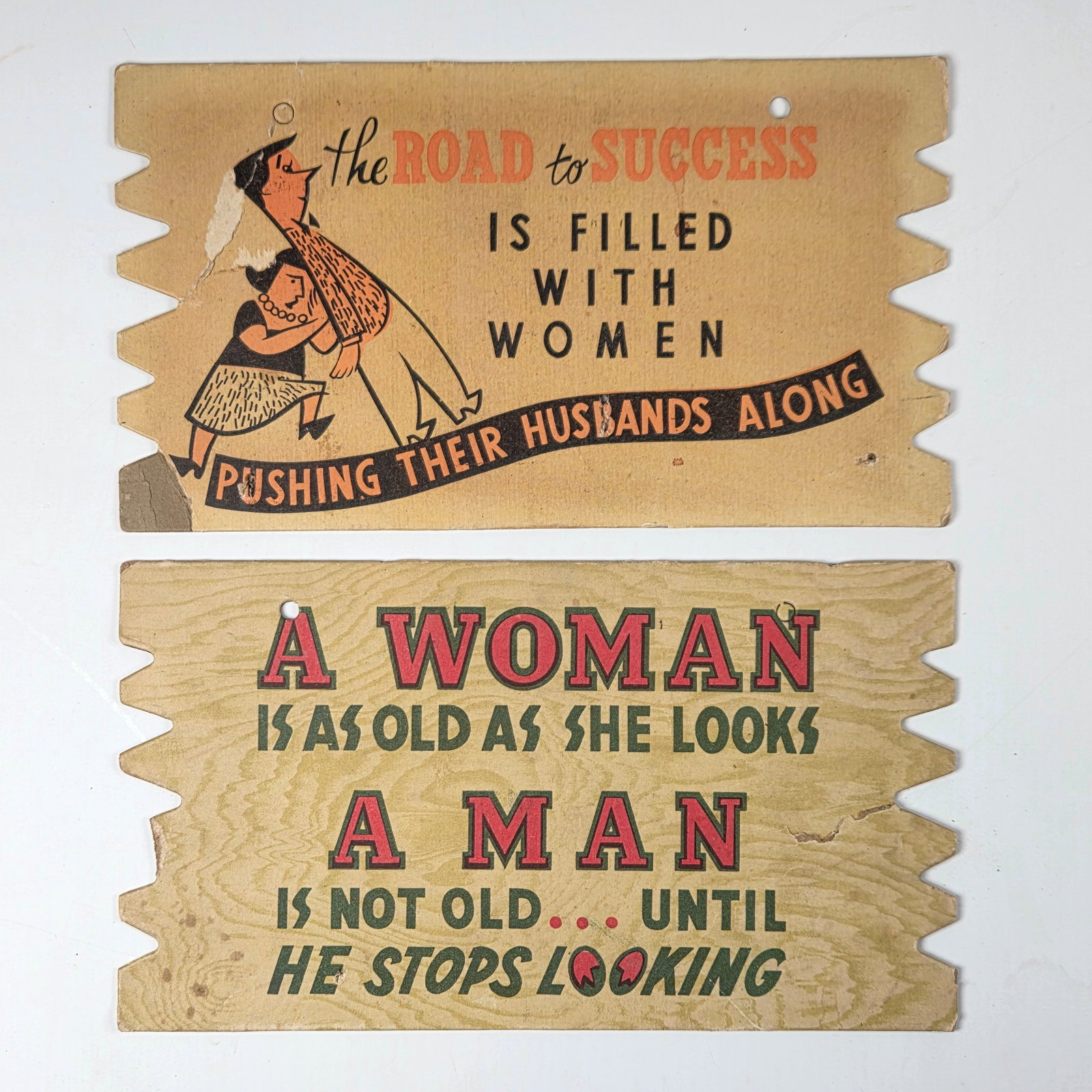 PAIR OF COMICAL BARBER RELATED POSTCARDS: BOTH REMAIN IN UNUSED CONDITION, SHOWING SHOWING SOME WEAR WITH TEARS.