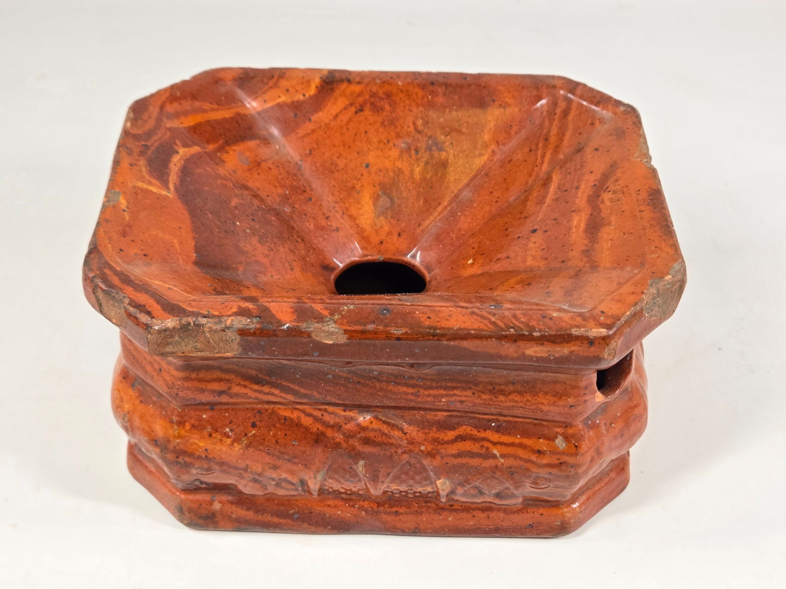 ANTIQUE GLAZED REDWARE CUSPIDOR SPITTOON