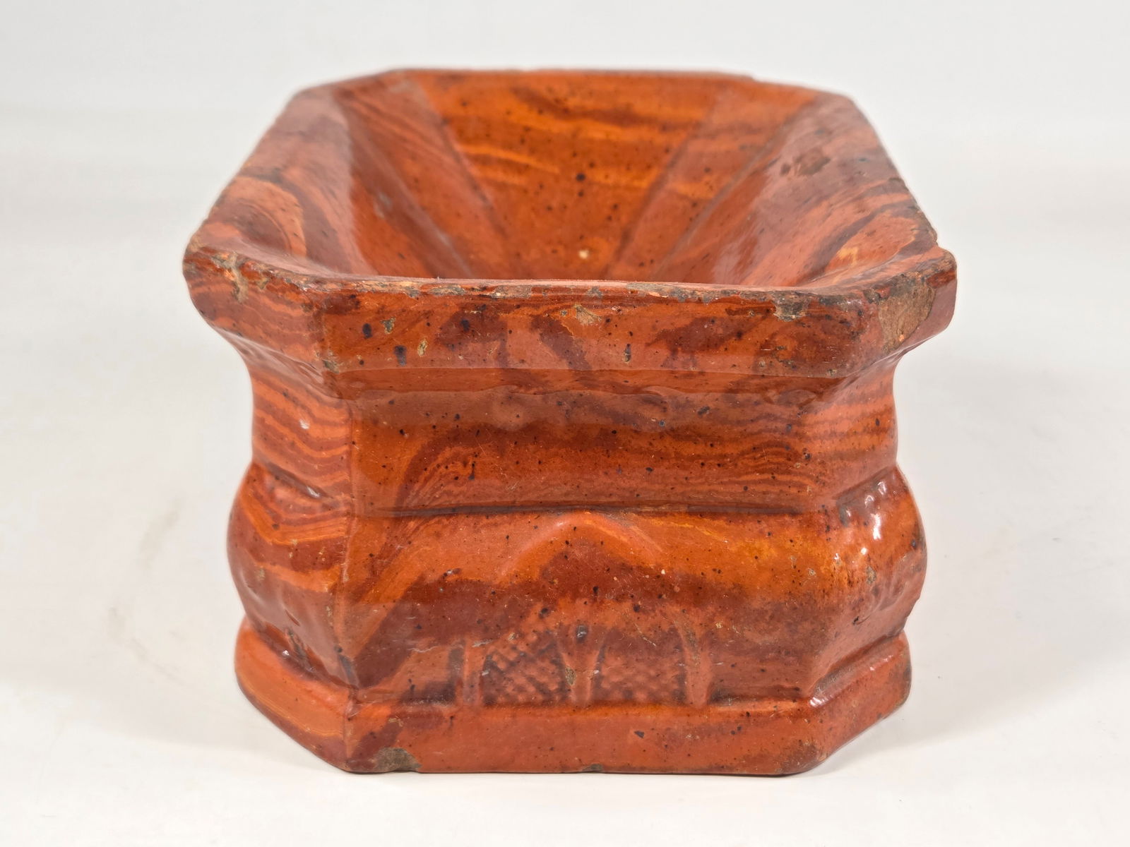 ANTIQUE GLAZED REDWARE CUSPIDOR SPITTOON - 2