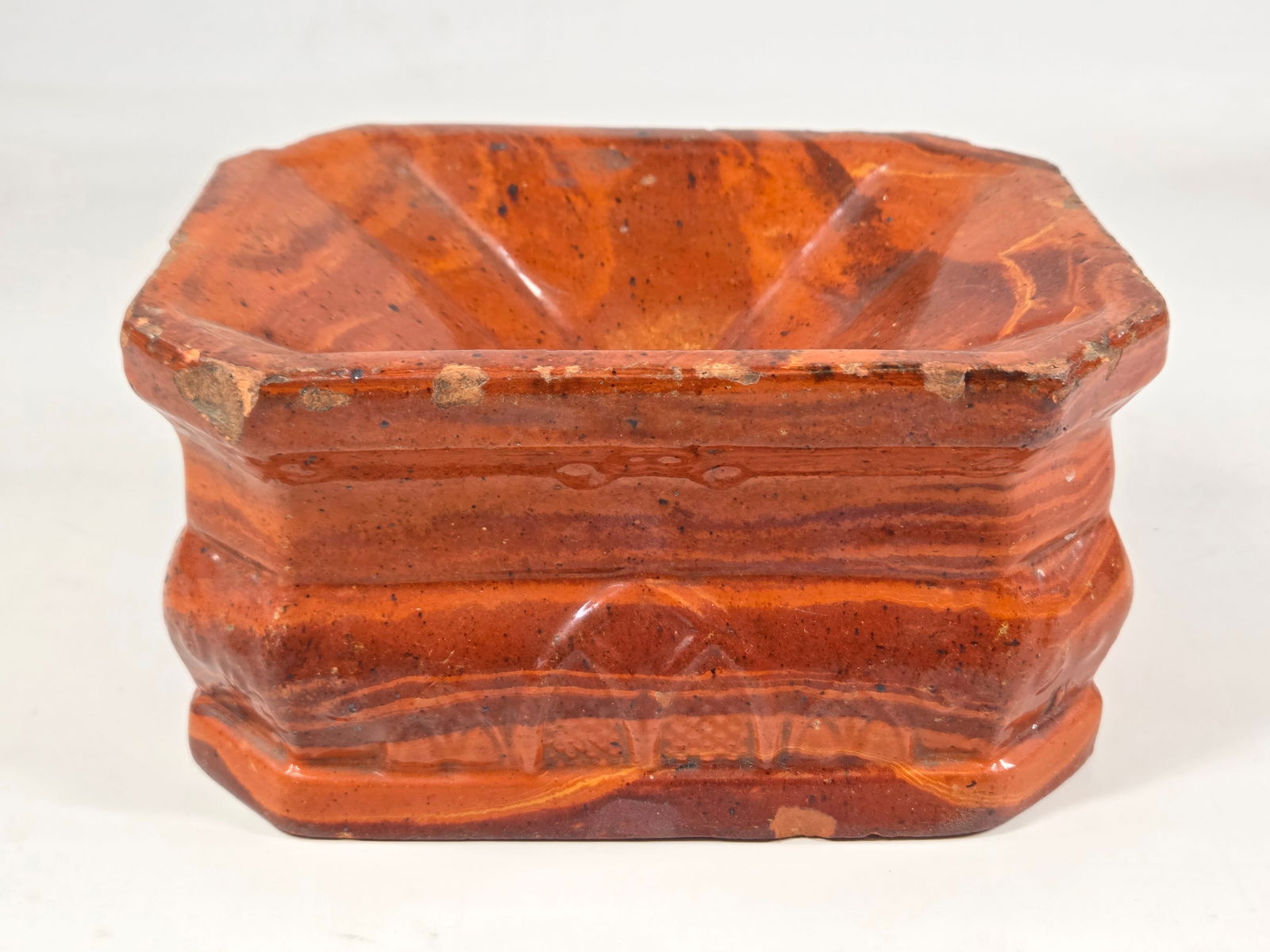 ANTIQUE GLAZED REDWARE CUSPIDOR SPITTOON - 3