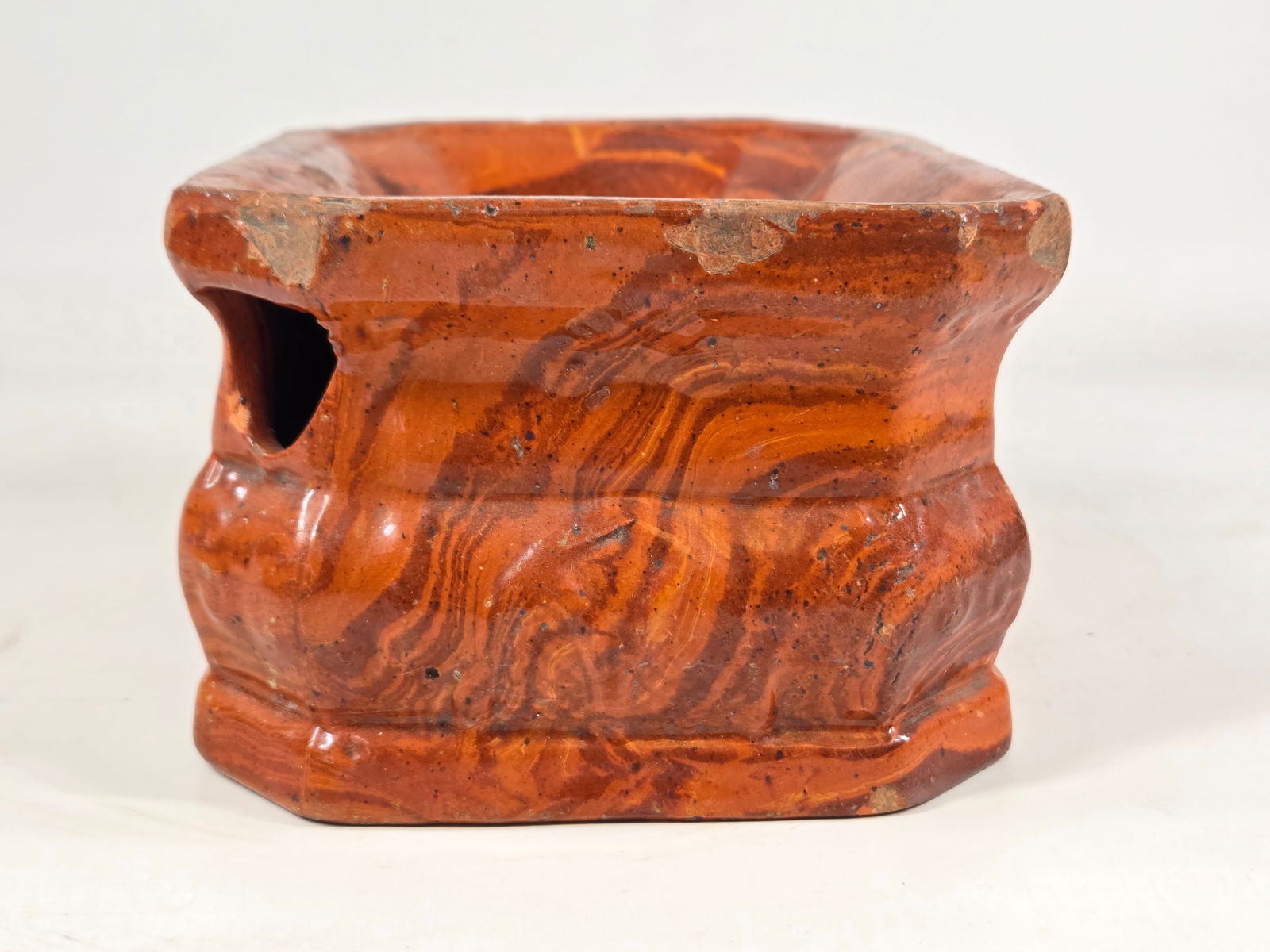 ANTIQUE GLAZED REDWARE CUSPIDOR SPITTOON - 4