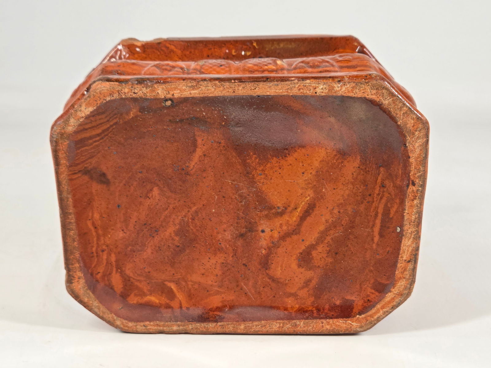 ANTIQUE GLAZED REDWARE CUSPIDOR SPITTOON - 5