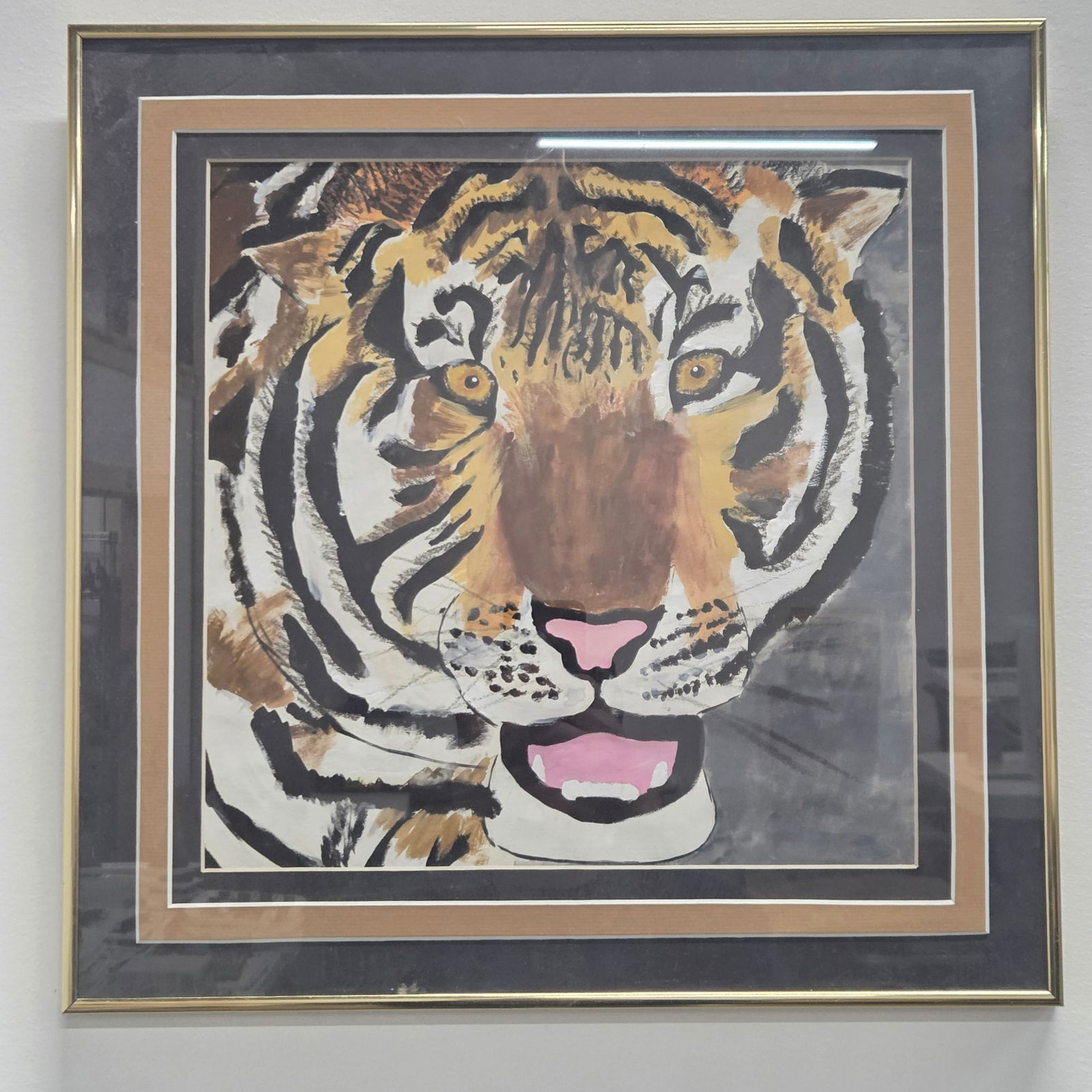 HAND PAINTED LION WATERCOLOR PAINTING: REMAINS IN GOOD CONDITION. NICELY MATTED AND FRAMED.