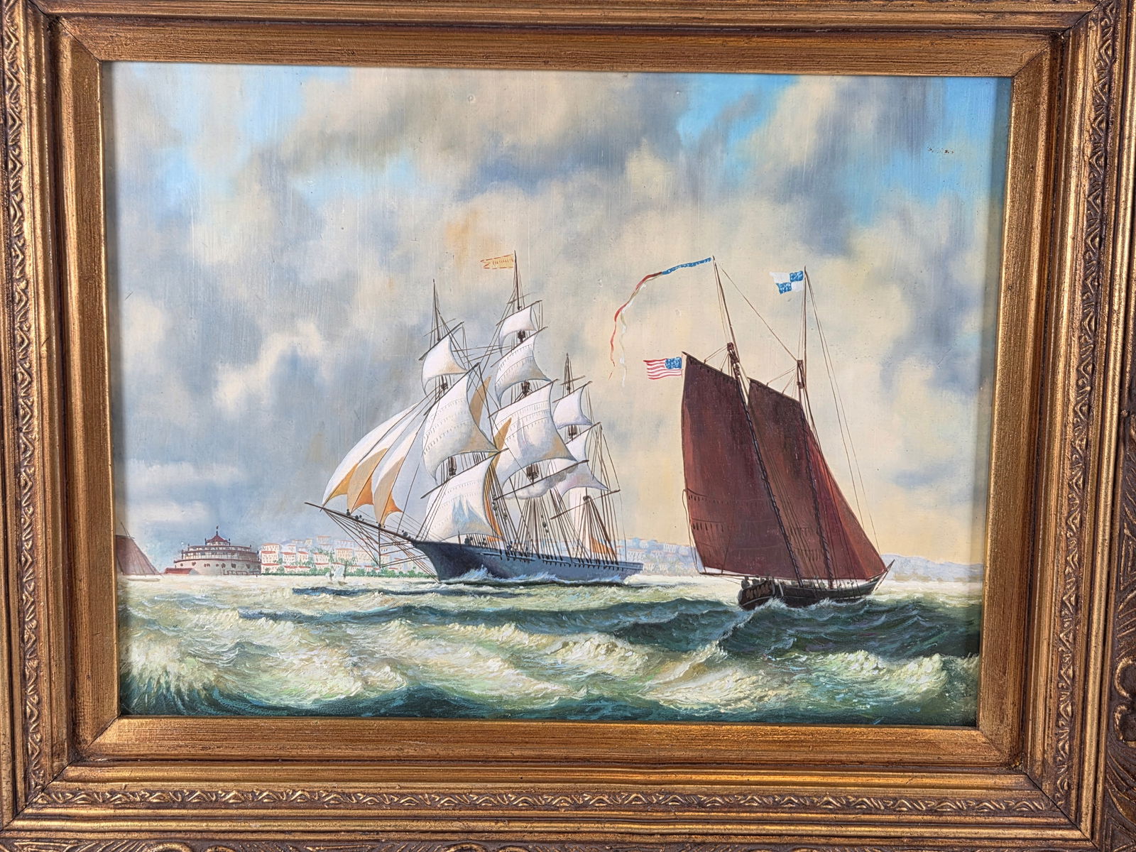 CONTEMPORARY SAILING SHIP RACES PRINT FRAMED - 2