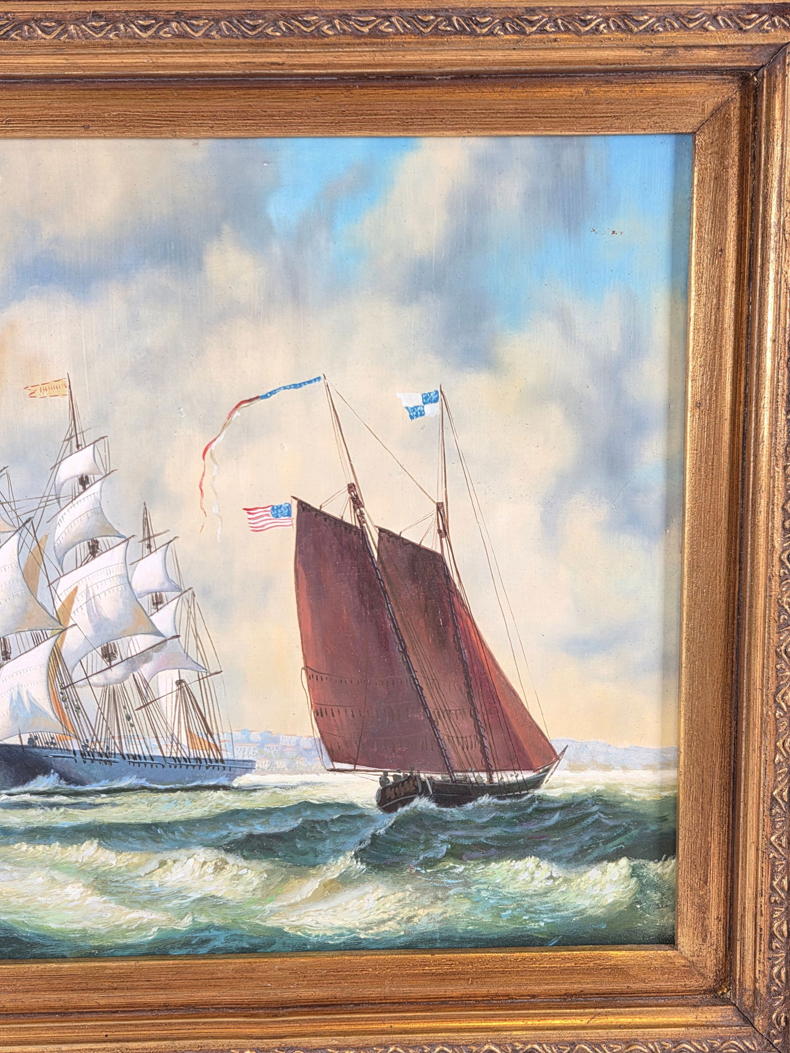 CONTEMPORARY SAILING SHIP RACES PRINT FRAMED - 4