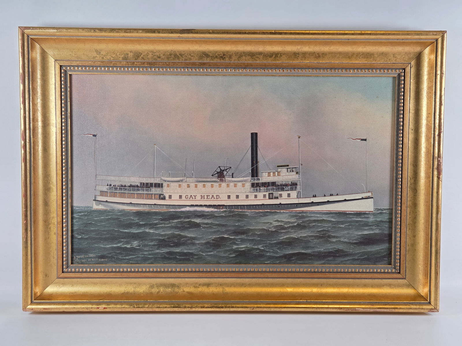 CONTEMPORARY GAY HEAD STEAM SHIP PRINT FRAMED: REMAINS IN VERY GOOD CONDITION, NICELY FRAMED.