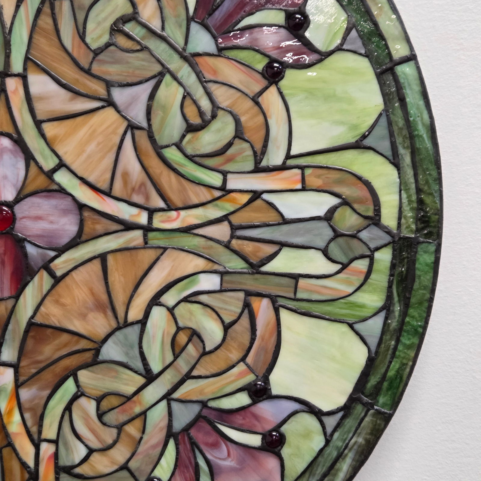 ROUND LEADED STAINED GLASS WINDOW PANEL - 4