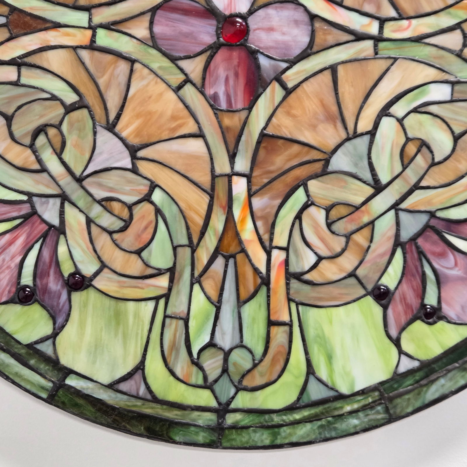ROUND LEADED STAINED GLASS WINDOW PANEL - 5