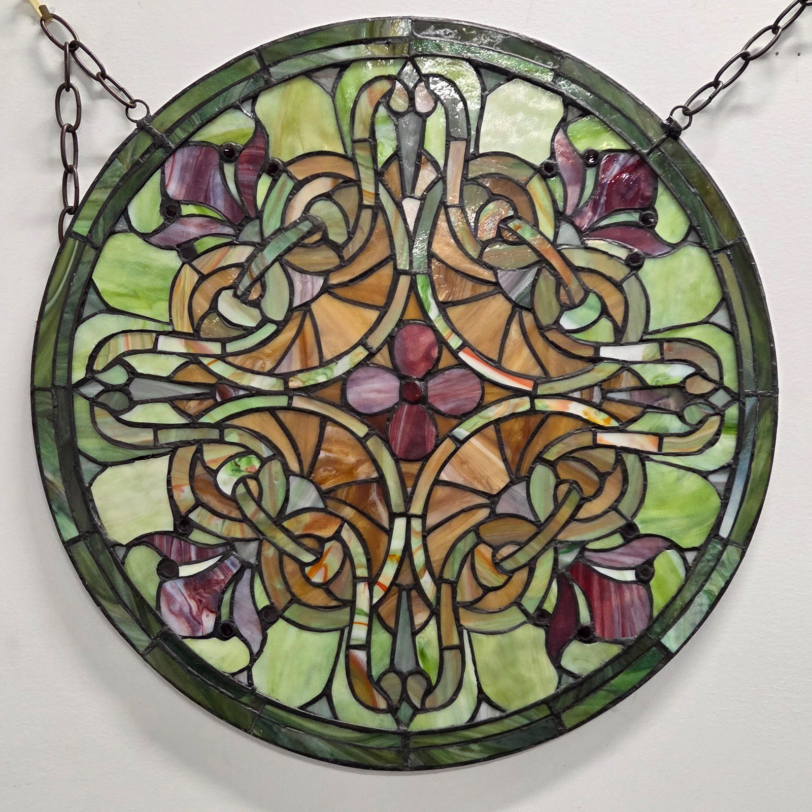 ROUND LEADED STAINED GLASS WINDOW PANEL - 7