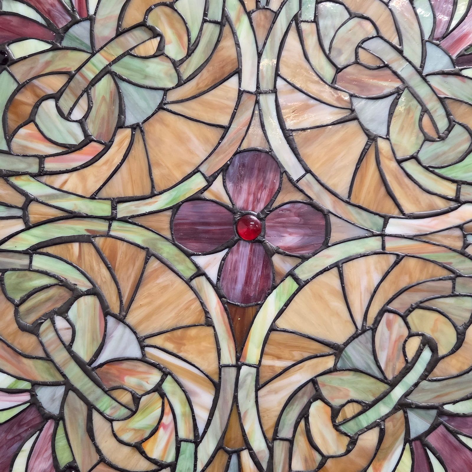 ROUND LEADED STAINED GLASS WINDOW PANEL - 2