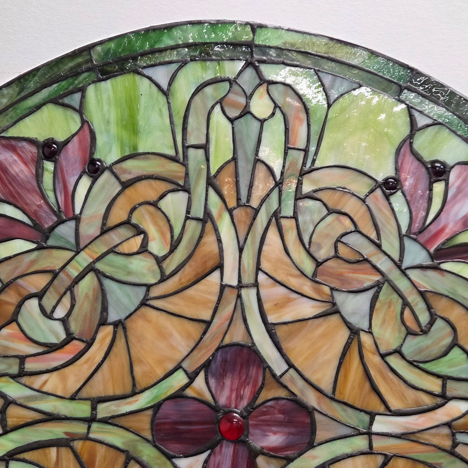 ROUND LEADED STAINED GLASS WINDOW PANEL - 3