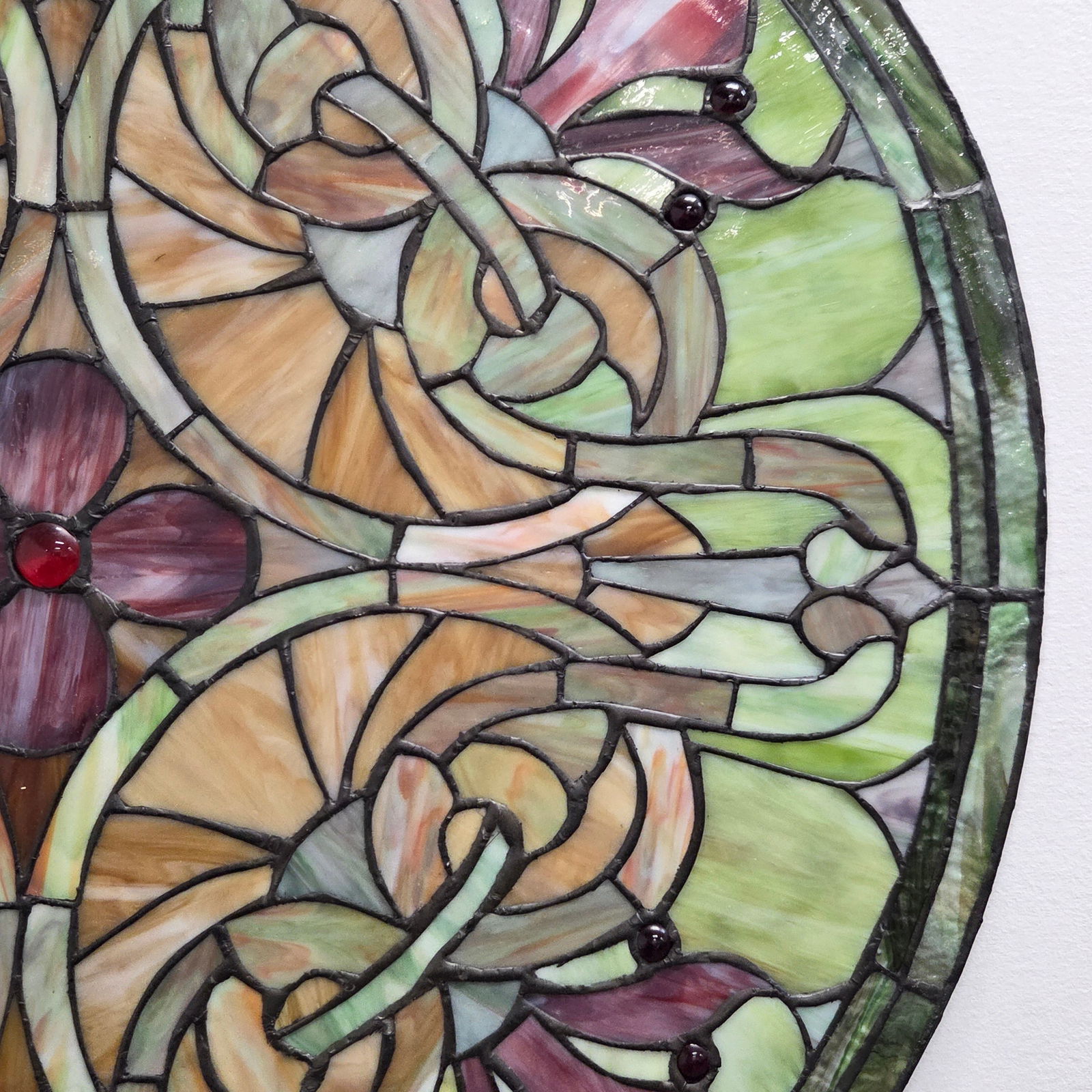 ROUND LEADED STAINED GLASS WINDOW PANEL - 4