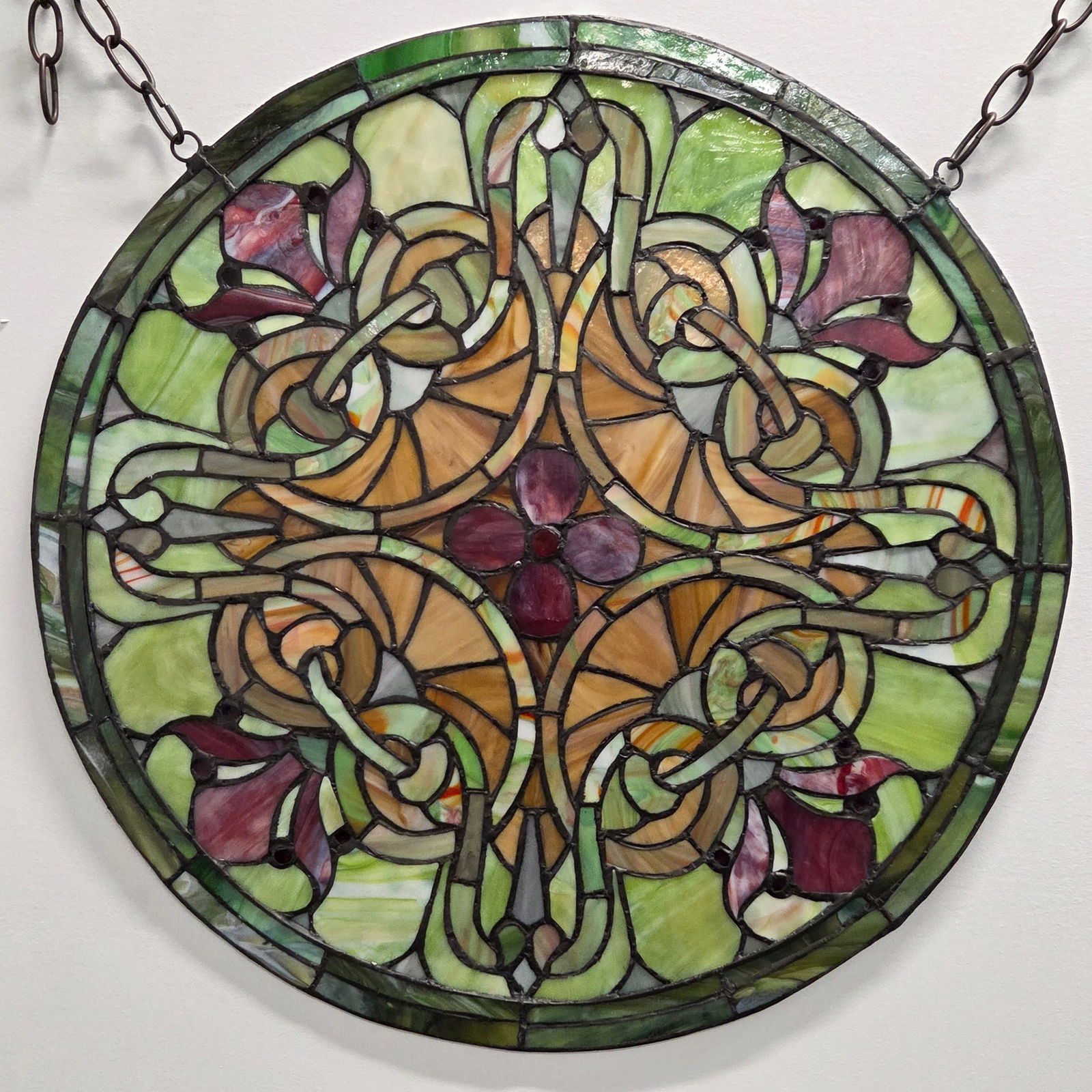ROUND LEADED STAINED GLASS WINDOW PANEL - 7