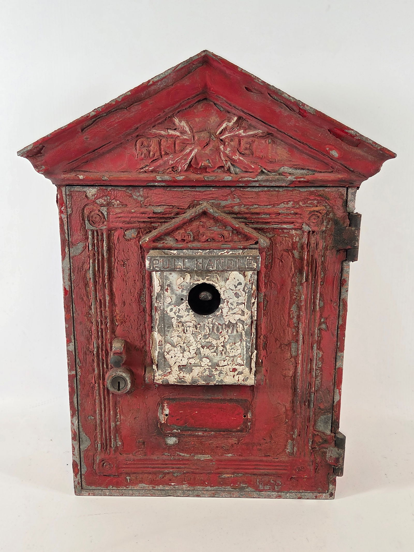 ANTIQUE GAMEWELL FIRE ALARM CALL BOX - PARTS: PARTS CONDITION, MISSING PIECES. OLD PAINT WEAR SHOWING REPAINT.
