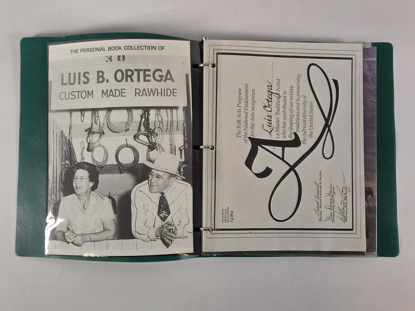 LUIS B. ORTEGA SIGNED CERTIFICATE BINDER: REMAINS IN GOOD CONDITION.