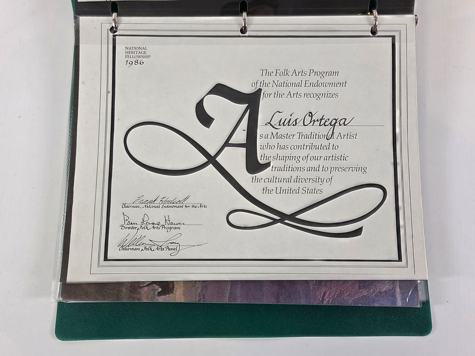 LUIS B. ORTEGA SIGNED CERTIFICATE BINDER - 2