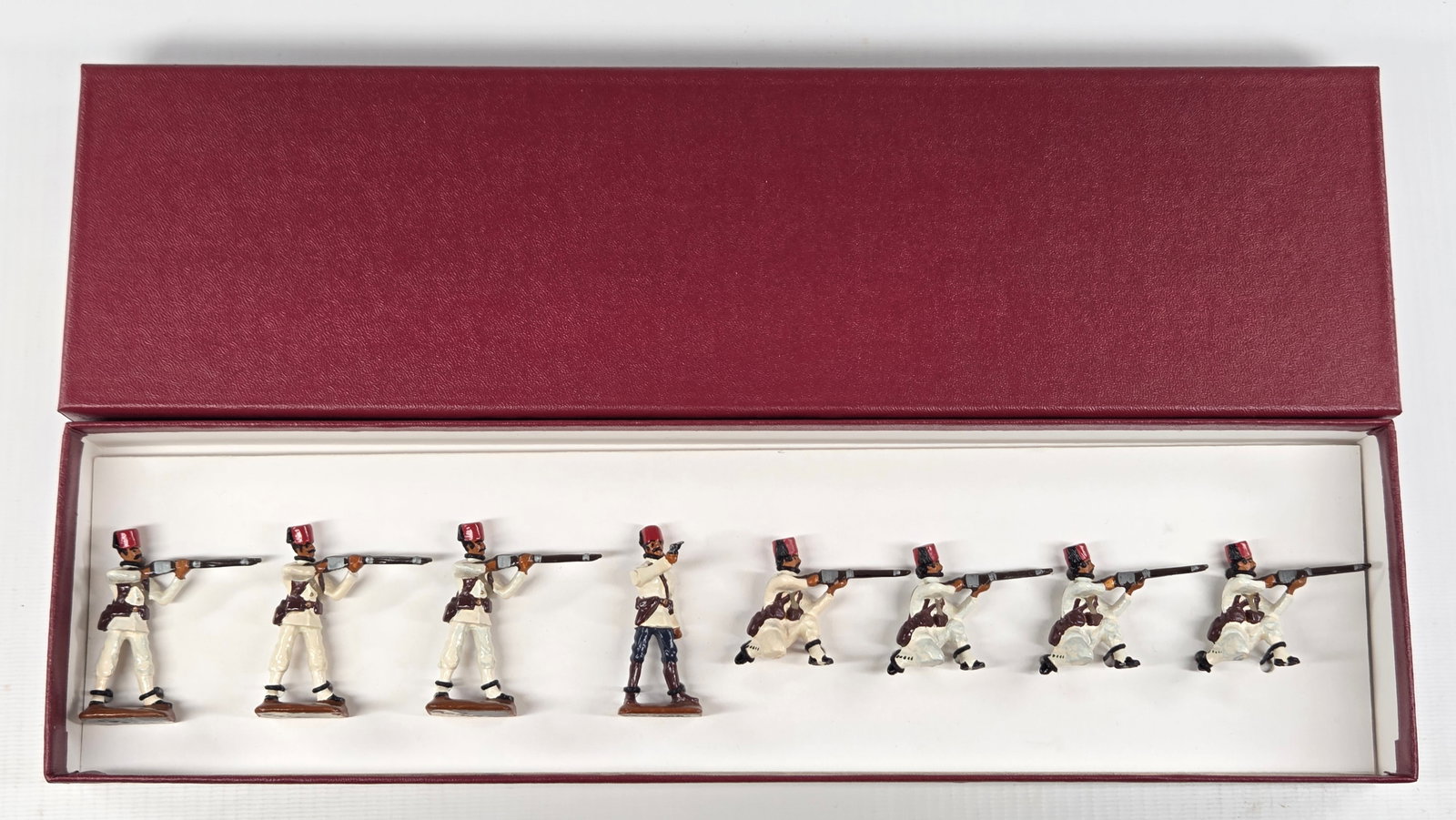 SET OF 8 HAND PAINTED BRIGADE OF EGYPTIAN INFANTRY: ALL REMAIN IN GOOD CONDITION. CUSTOM BOX.