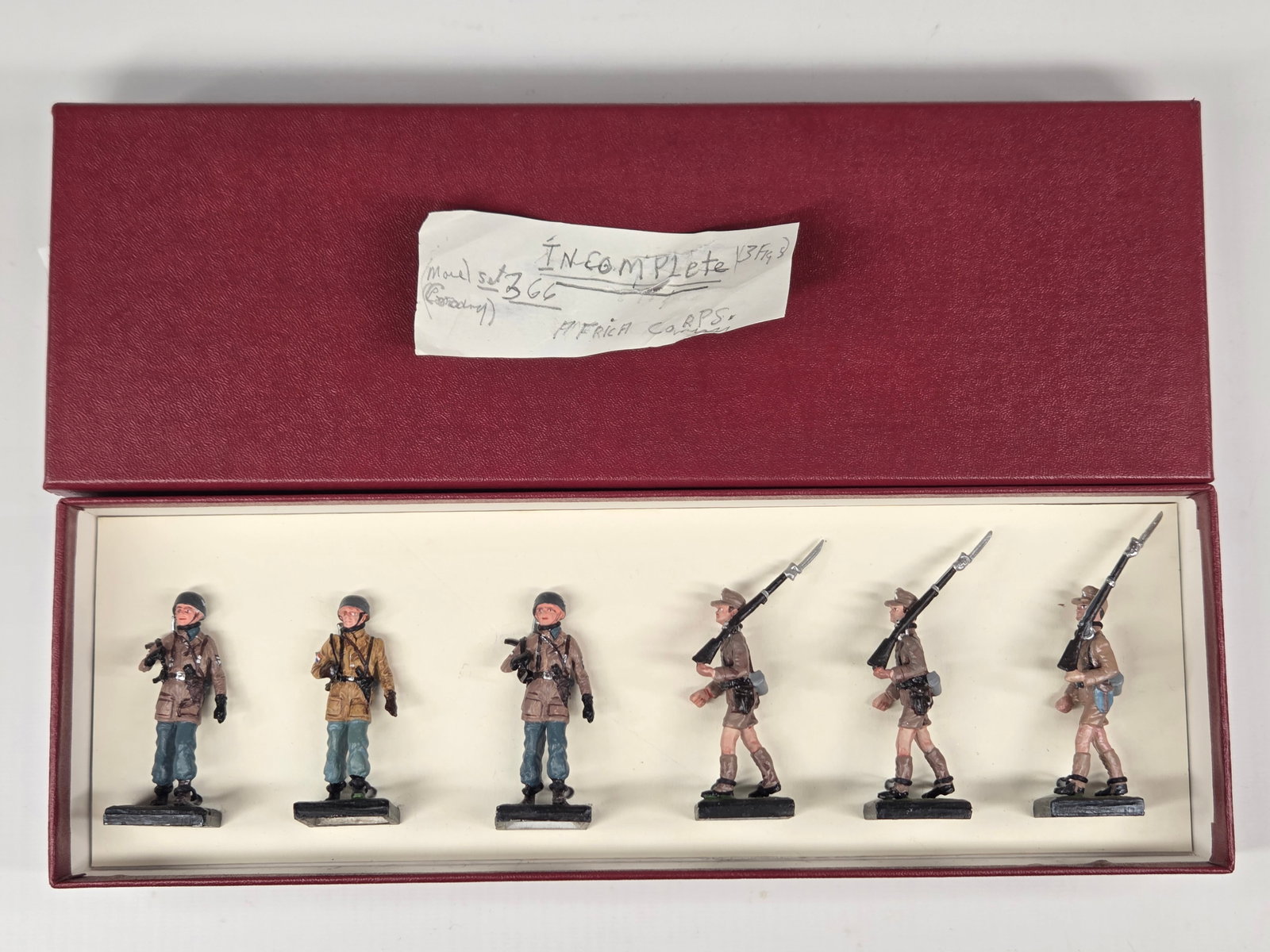 ALYMER 6-PIECE HAND PAINTED SOLDIER SET: SET REMAINS IN VERY GOOD CONDITION, SHOWING SOME LIGHT WEAR. CUSTOM BOX.