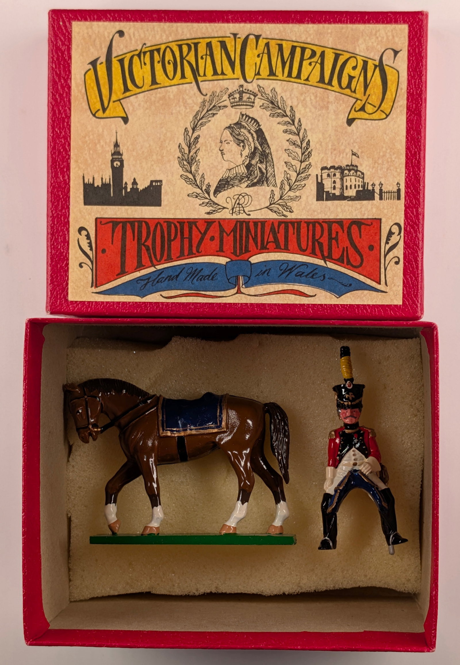 TROPHY MINIATURES VICTORIAN CAMPAIGN MOUNTED SOLDIER: REMAINS IN VERY GOOD CONDITION WITH BOX.