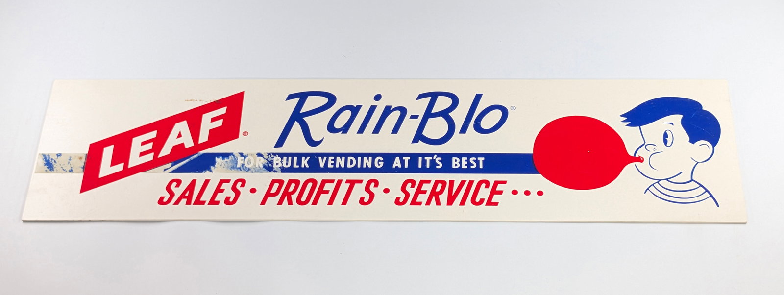 VINTAGE LEAF RAIN BLO BUBBLE GUM SIGN: REMAINS IN GOOD CONDITION, SHOWING SOME LIGHT TYPICAL WEAR.