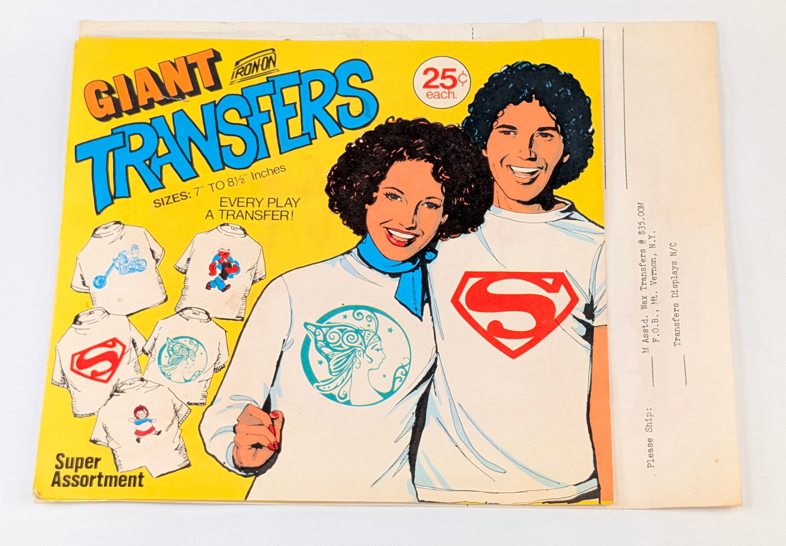 VINTAGE GIANT IRON ON TRANSFERS DISPLAY: ALL REMAIN IN GOOD UNUSED CONDITION.