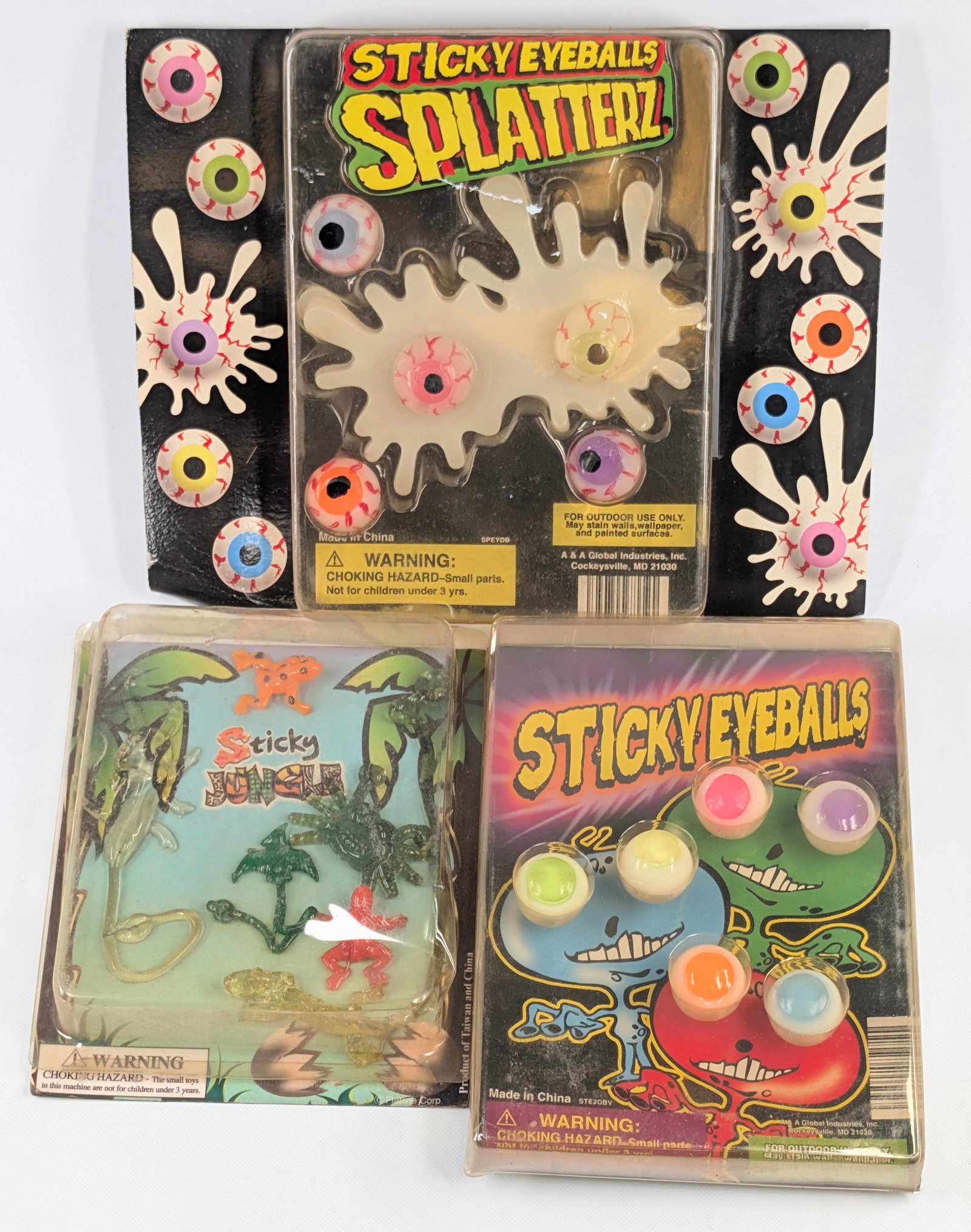 3) VINTAGE RETRO STICKY VENDING MACHINE DISPLAY INSERT: ALL REMAIN IN GOOD CONDITION, SHOWING SOME TYPICAL WEAR.