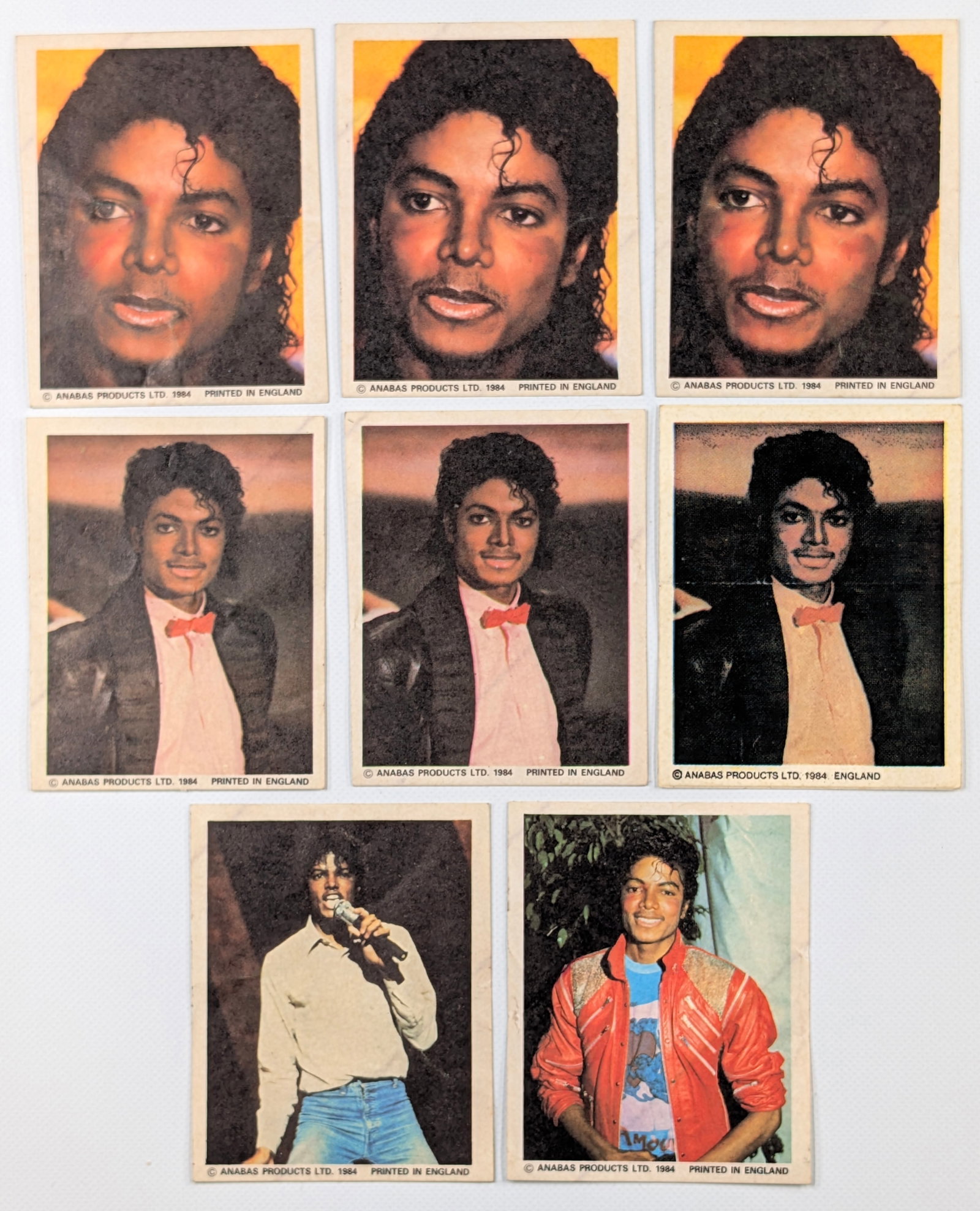 8) VINTAGE 1984 MICHAEL JACKSON VENDING STICKERS: ALL REMAIN IN GOOD UNUSED CONDITION.