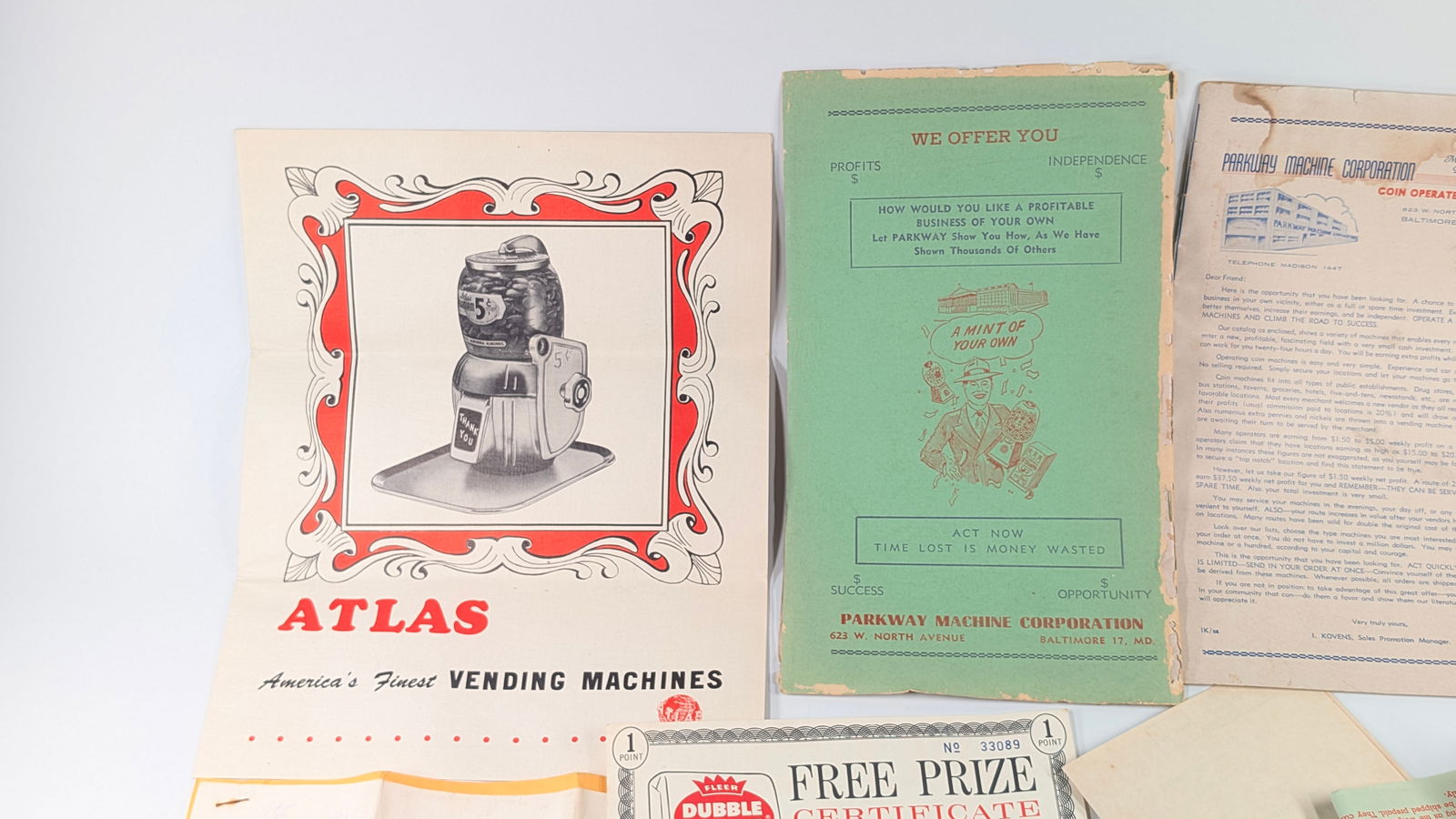 VARIOUS ANTIQUE VENDING MACHINE EPHEMERA - 2